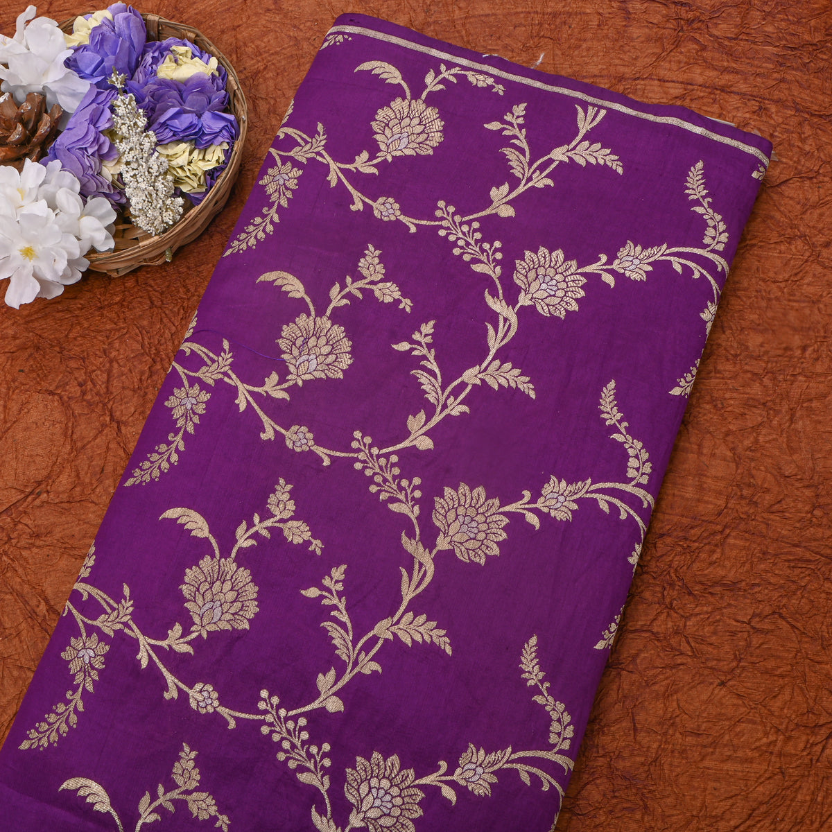 Mulberry Purple Dual Tone Floral Jaal Banarasi Silk Fabric