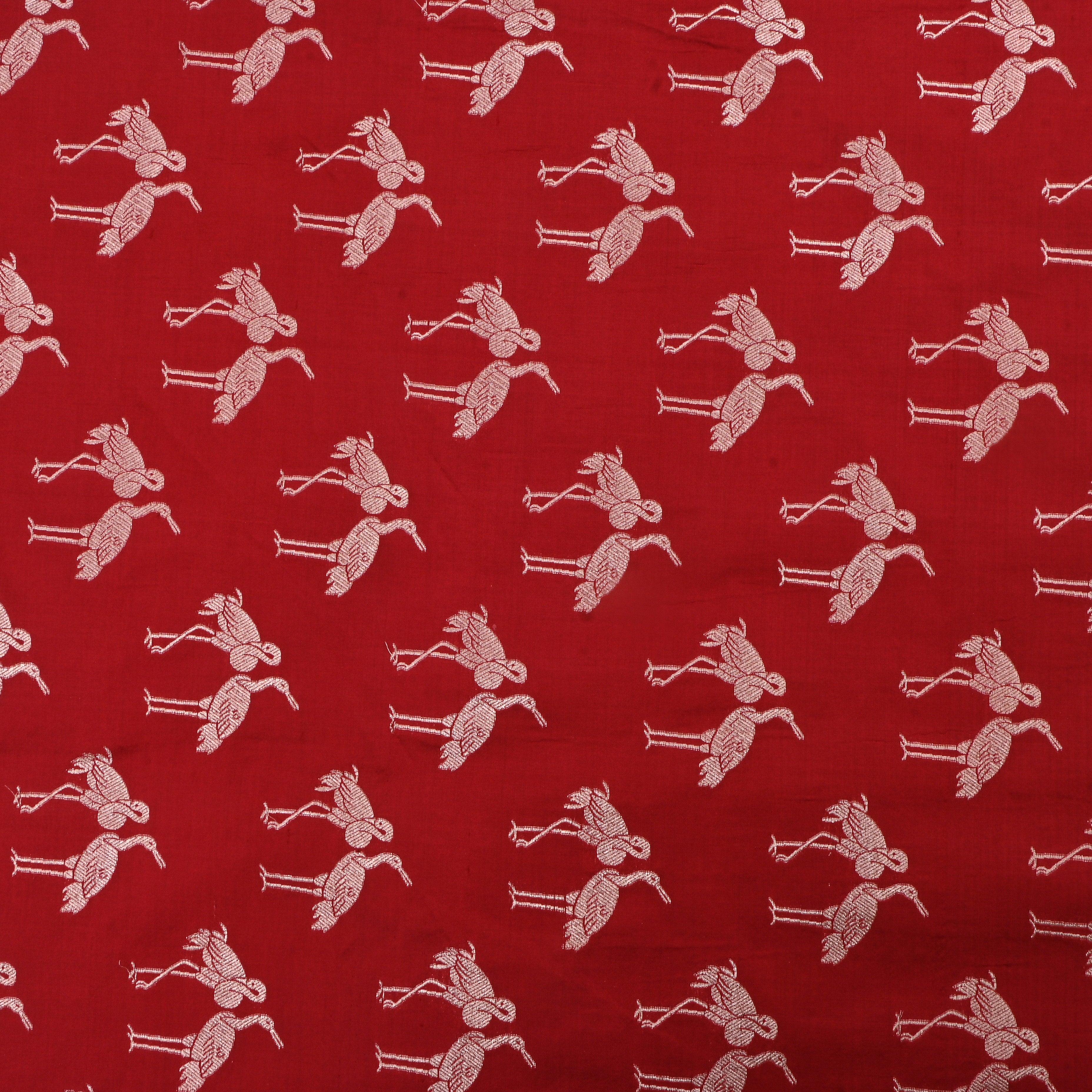 Red Devil Jamawar Silk Fabric With Swan Design