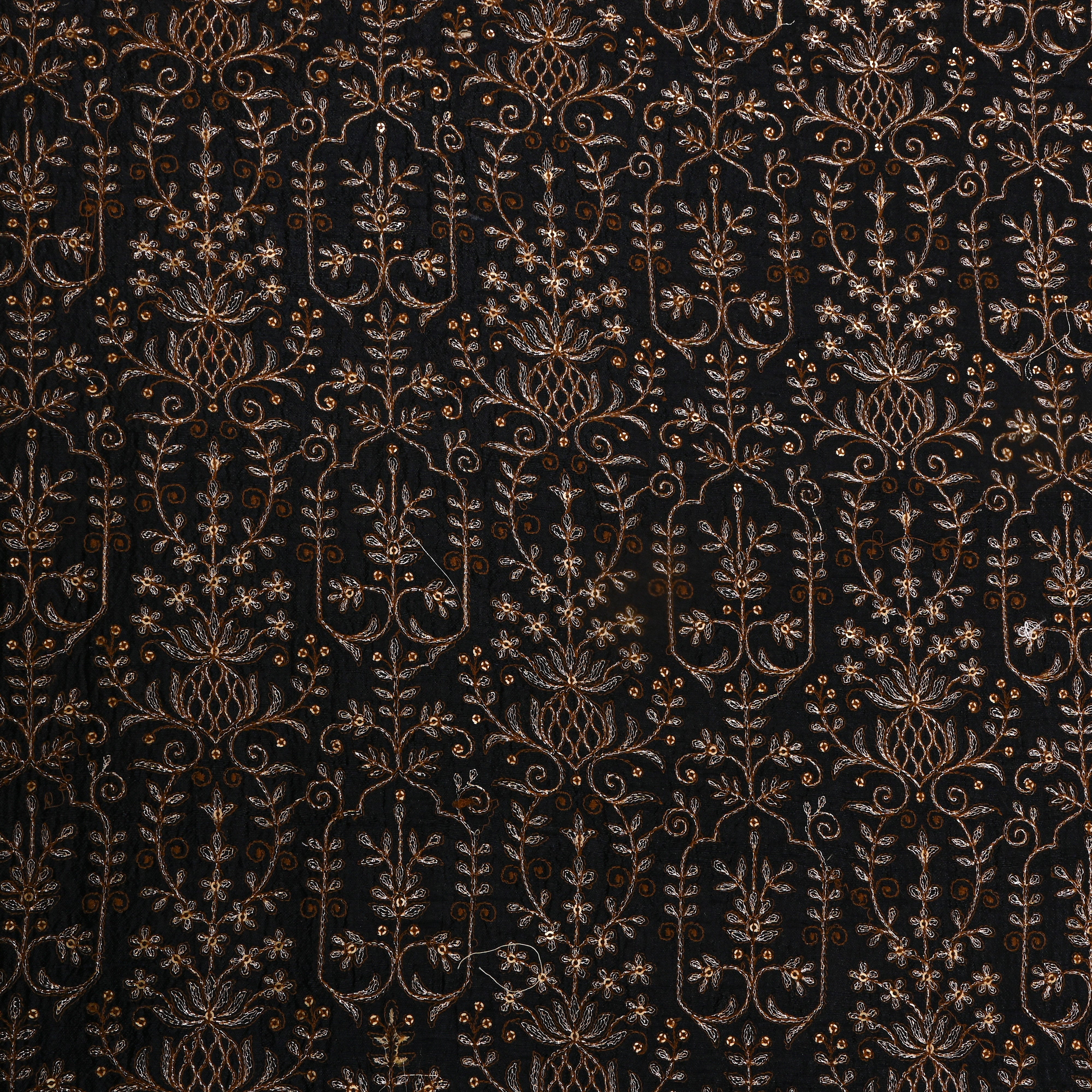 Black Silver Zari Geometric Embroidered Raw Silk