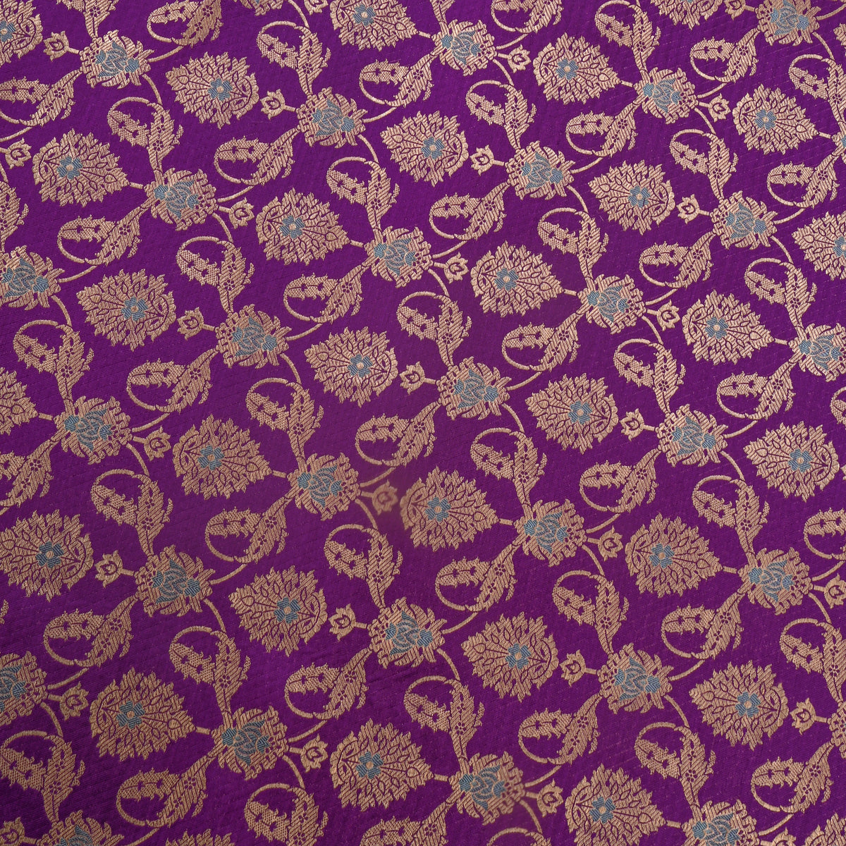 Purple Gold Zari Floral Jaal Jamawar Silk Fabric