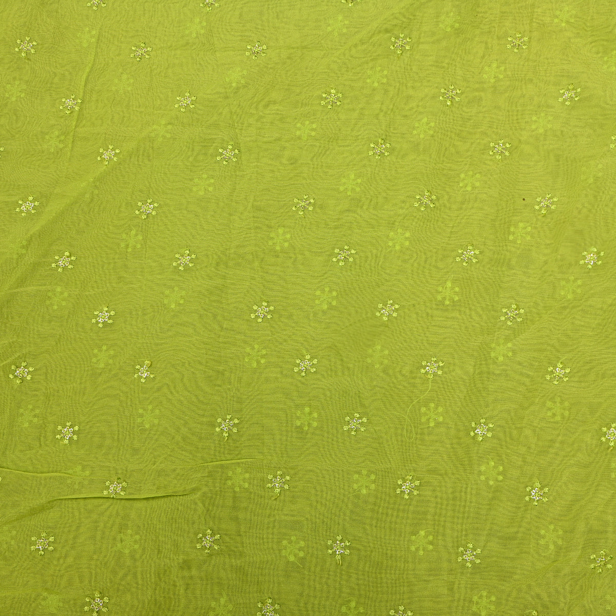 Apple Green Snowflake Butti Thread Work Organza Fabric