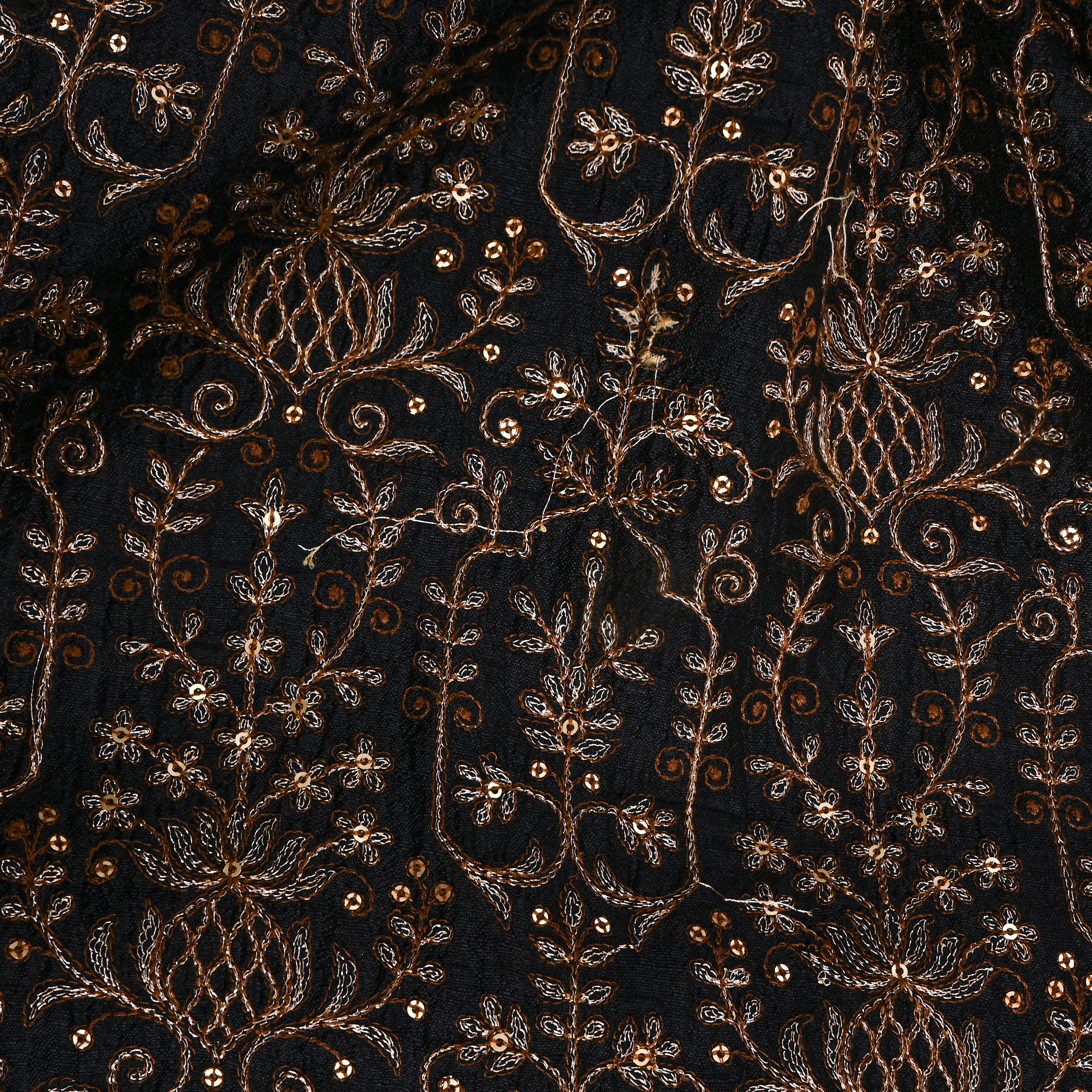 Black Silver Zari Geometric Embroidered Raw Silk