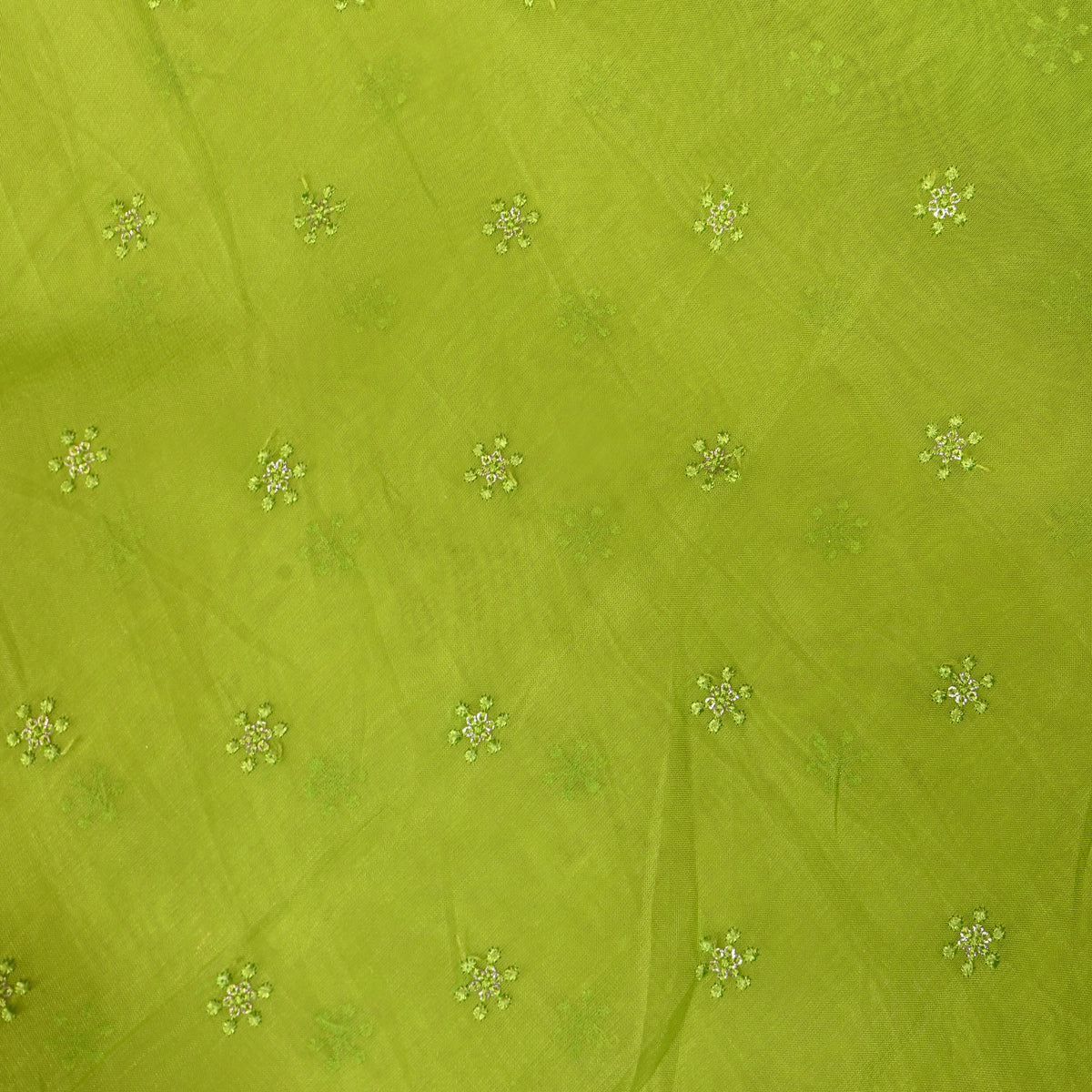 Apple Green Snowflake Butti Thread Work Organza Fabric