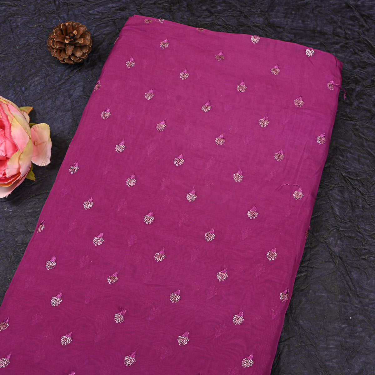Amethyst Zari Sequin Bud Butti Organza Fabric