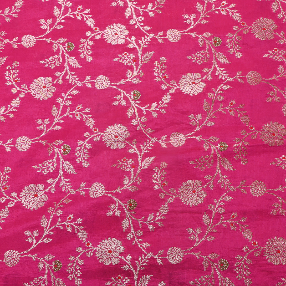 Rani Pink Self Weave Floral Jall Banarasi Silk Fabric