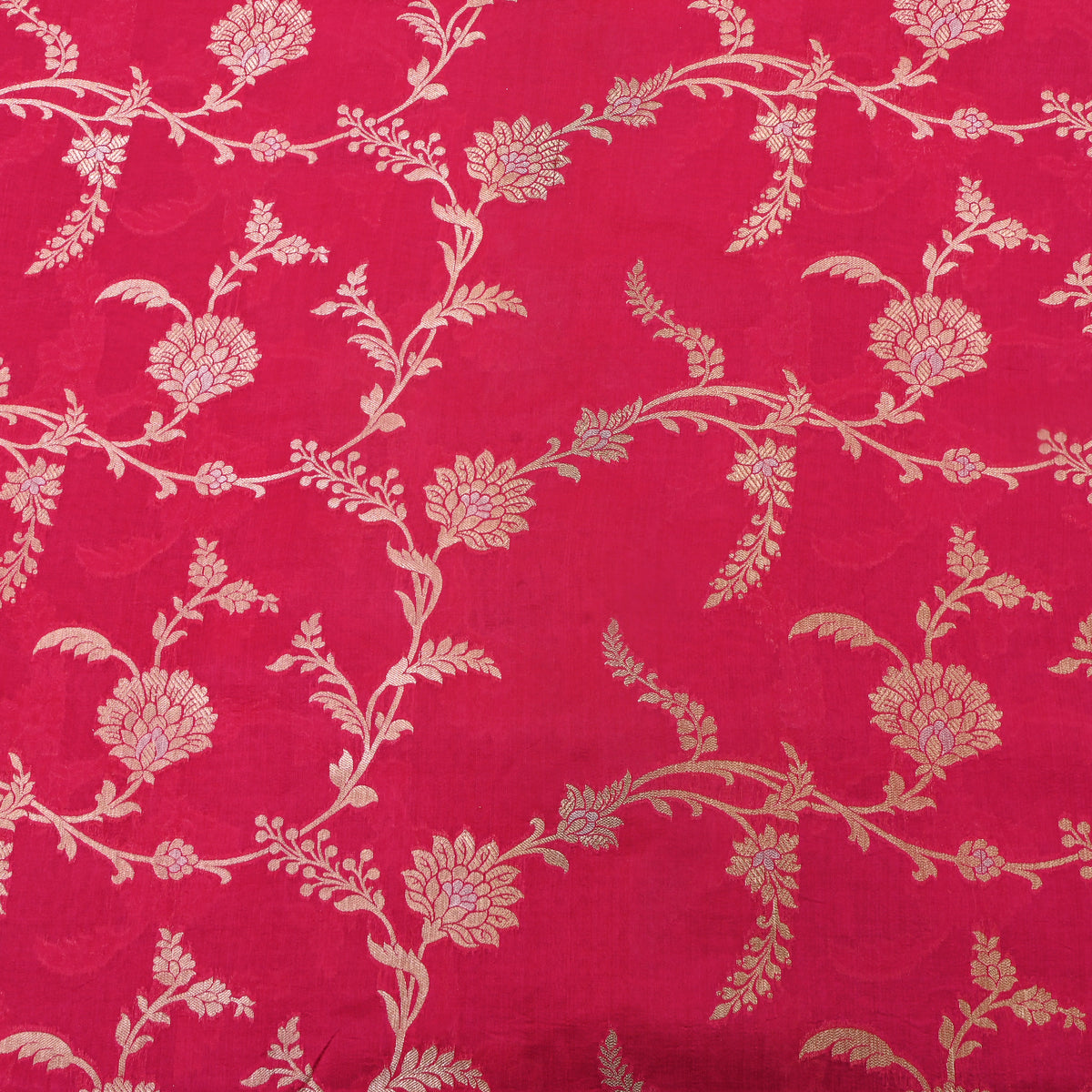 Raspberry Pink Dual Tone Floral Jaal Banarasi Silk Fabric