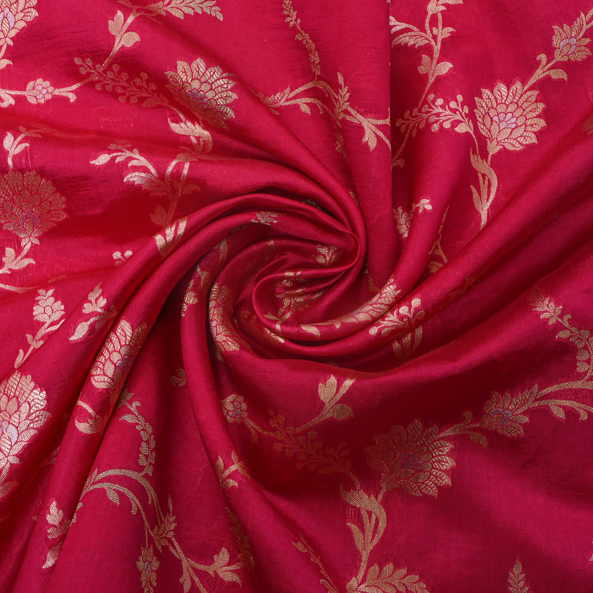 Raspberry Pink Dual Tone Floral Jaal Banarasi Silk Fabric