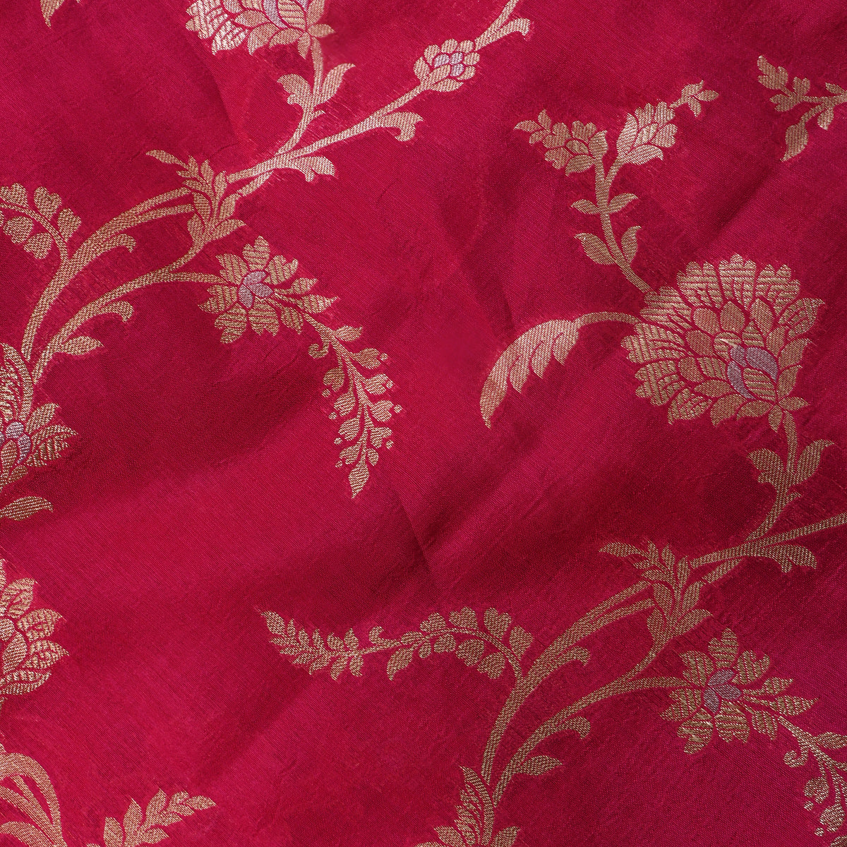 Raspberry Pink Dual Tone Floral Jaal Banarasi Silk Fabric
