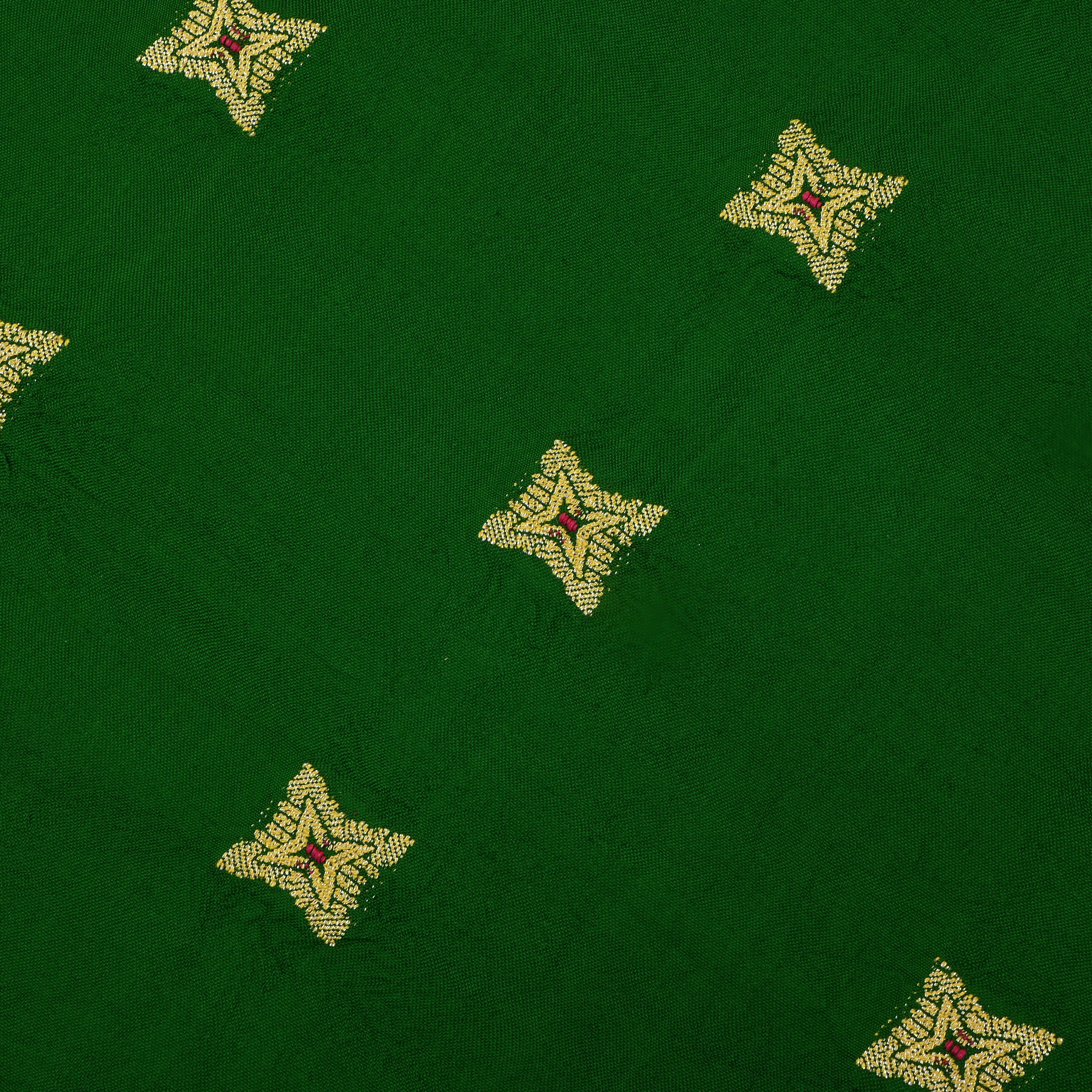 Bottle Green Jamawar Silk Fabric With Star Figures