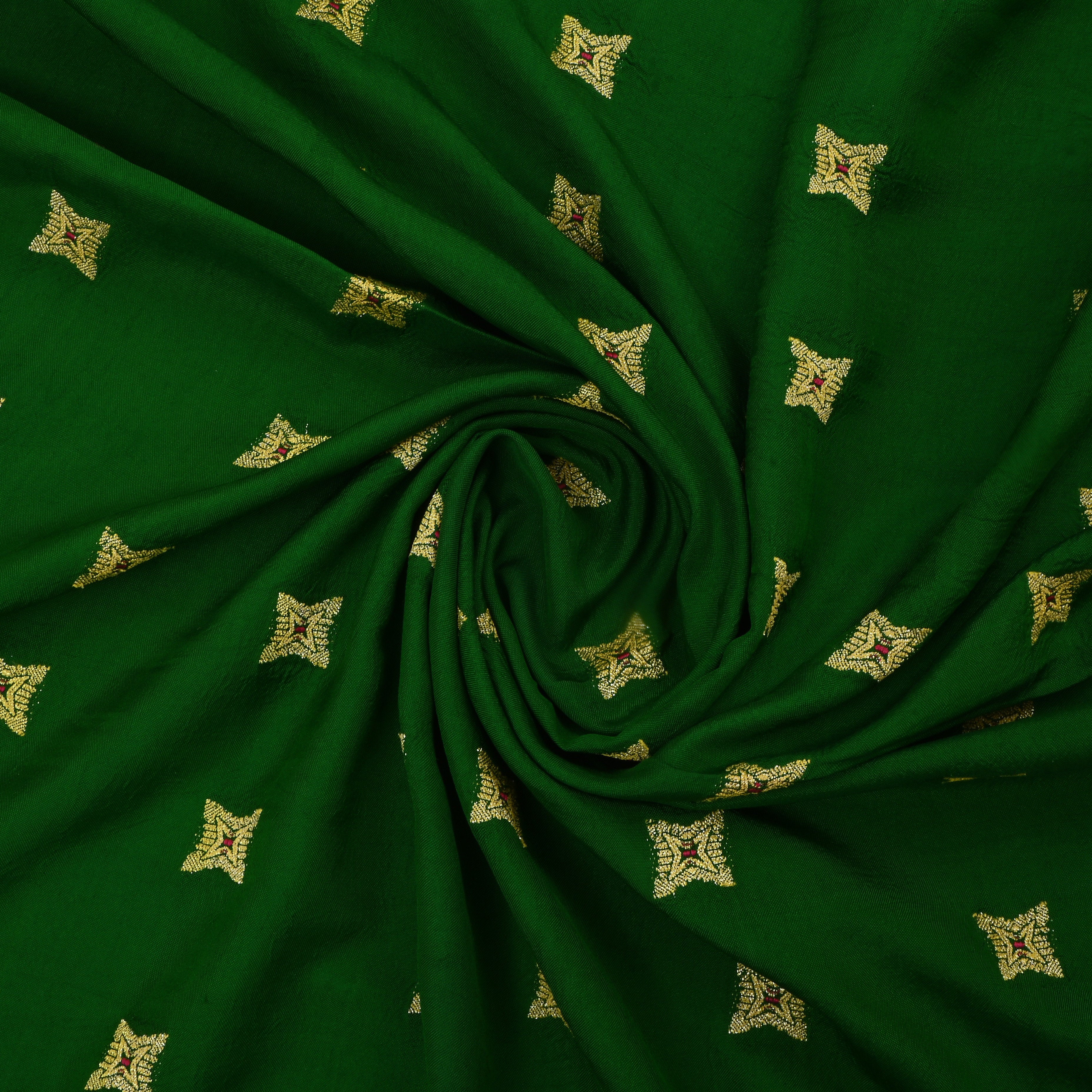 Bottle Green Jamawar Silk Fabric With Star Figures
