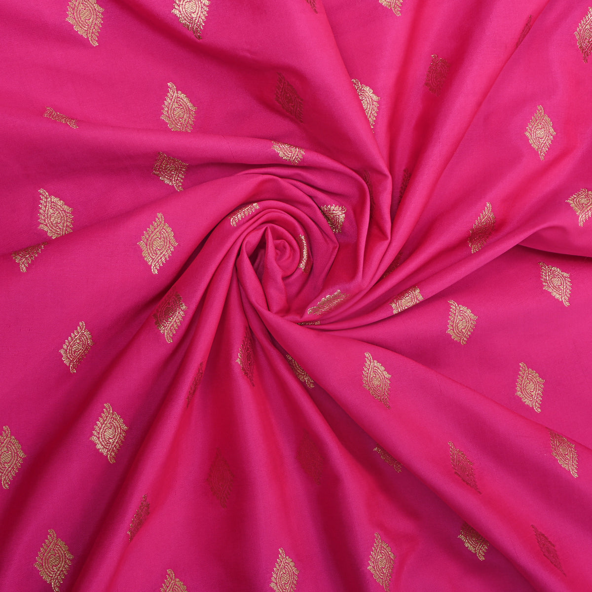 Rani Pink Gold Butti Self Weave Banarasi Silk Fabric