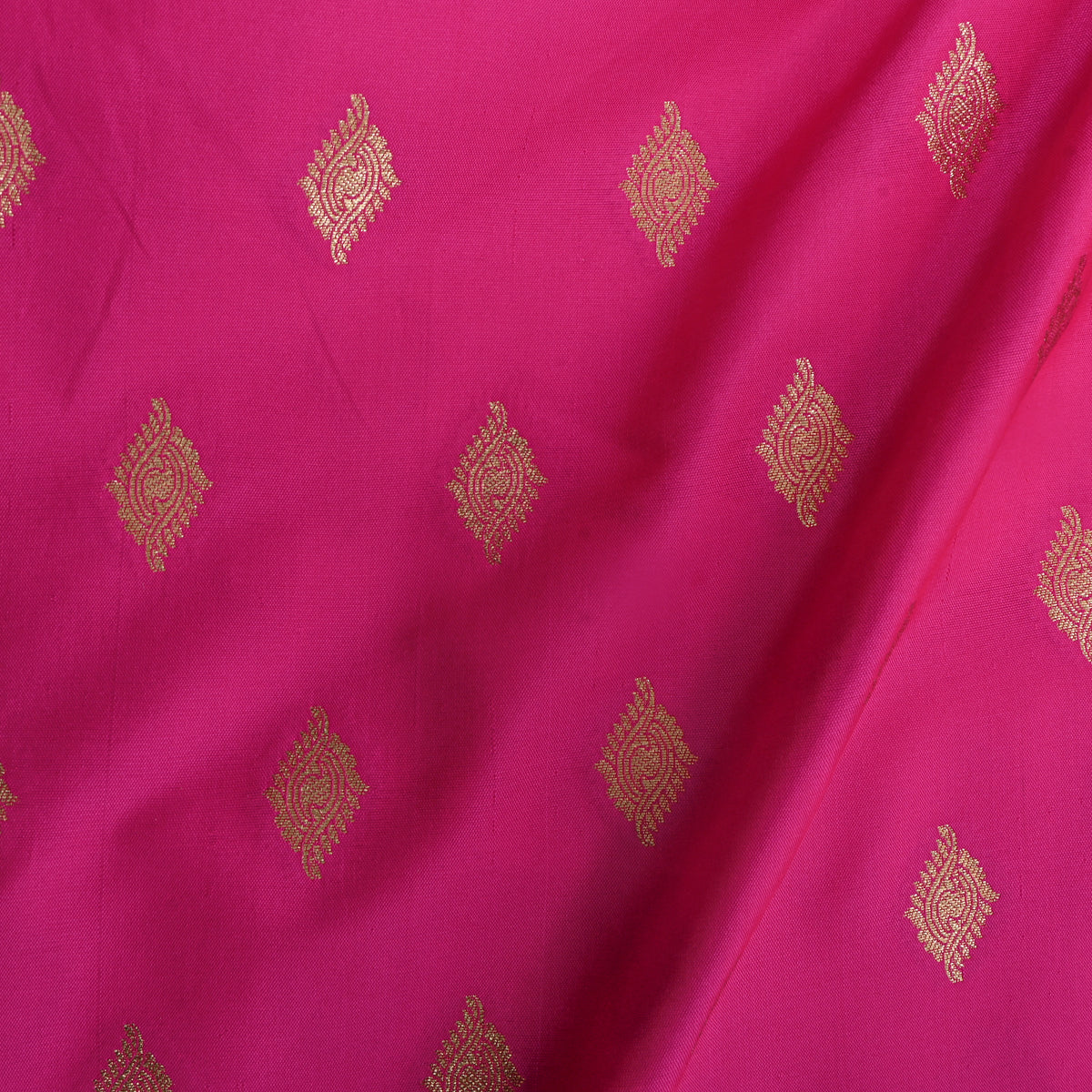 Rani Pink Gold Butti Self Weave Banarasi Silk Fabric