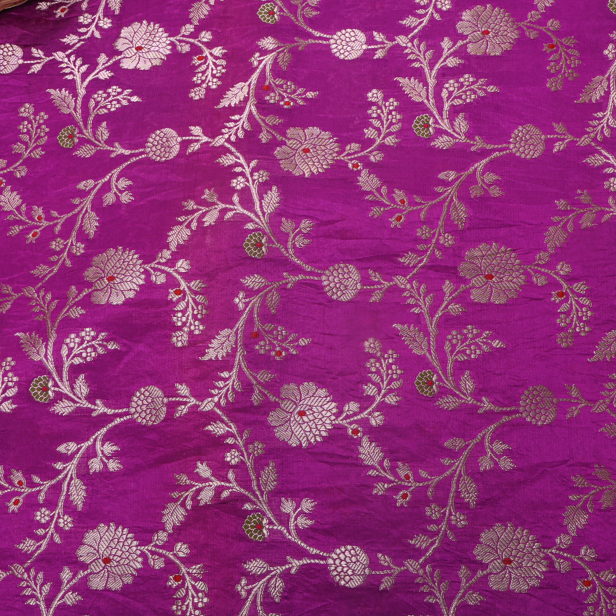 Royal Purple Self Weave Floral Jall Banarasi Silk Fabric