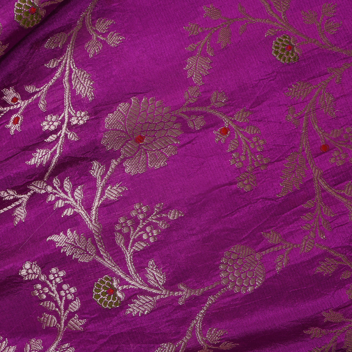 Royal Purple Self Weave Floral Jall Banarasi Silk Fabric