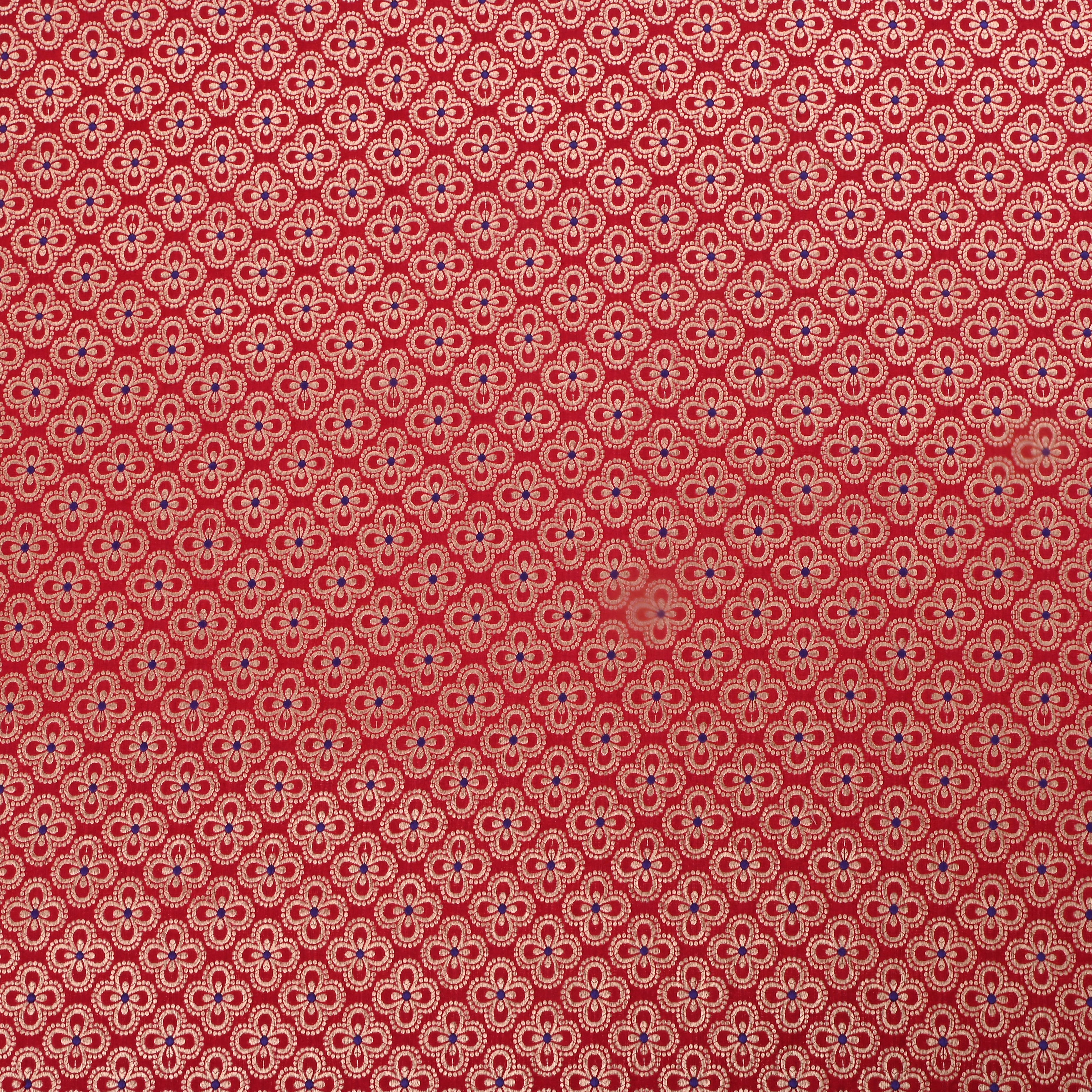Cornell Red Jamawar Silk Fabric With Floral Patterns