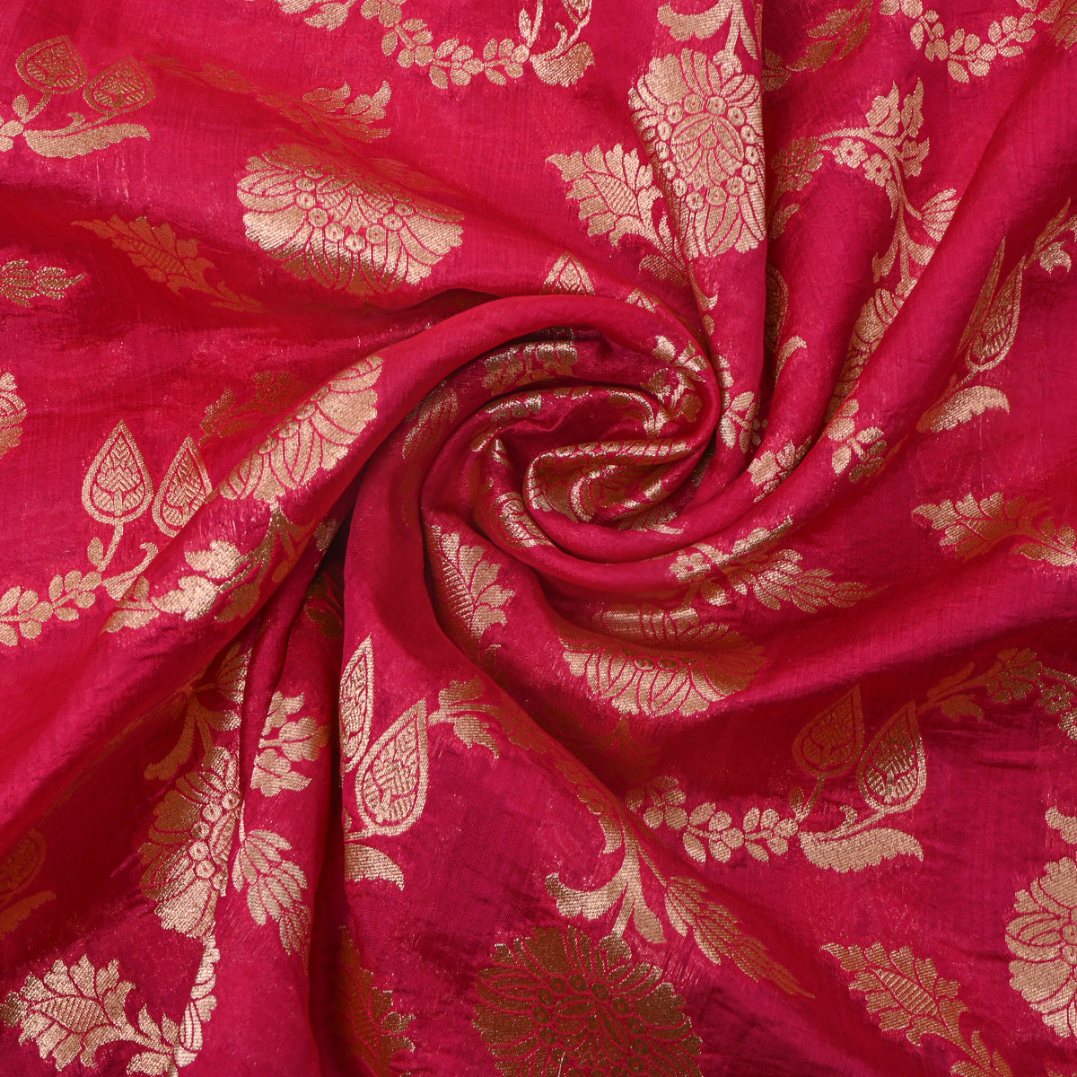 Red Silver Zari Floral Motif Banarasi Silk Fabric