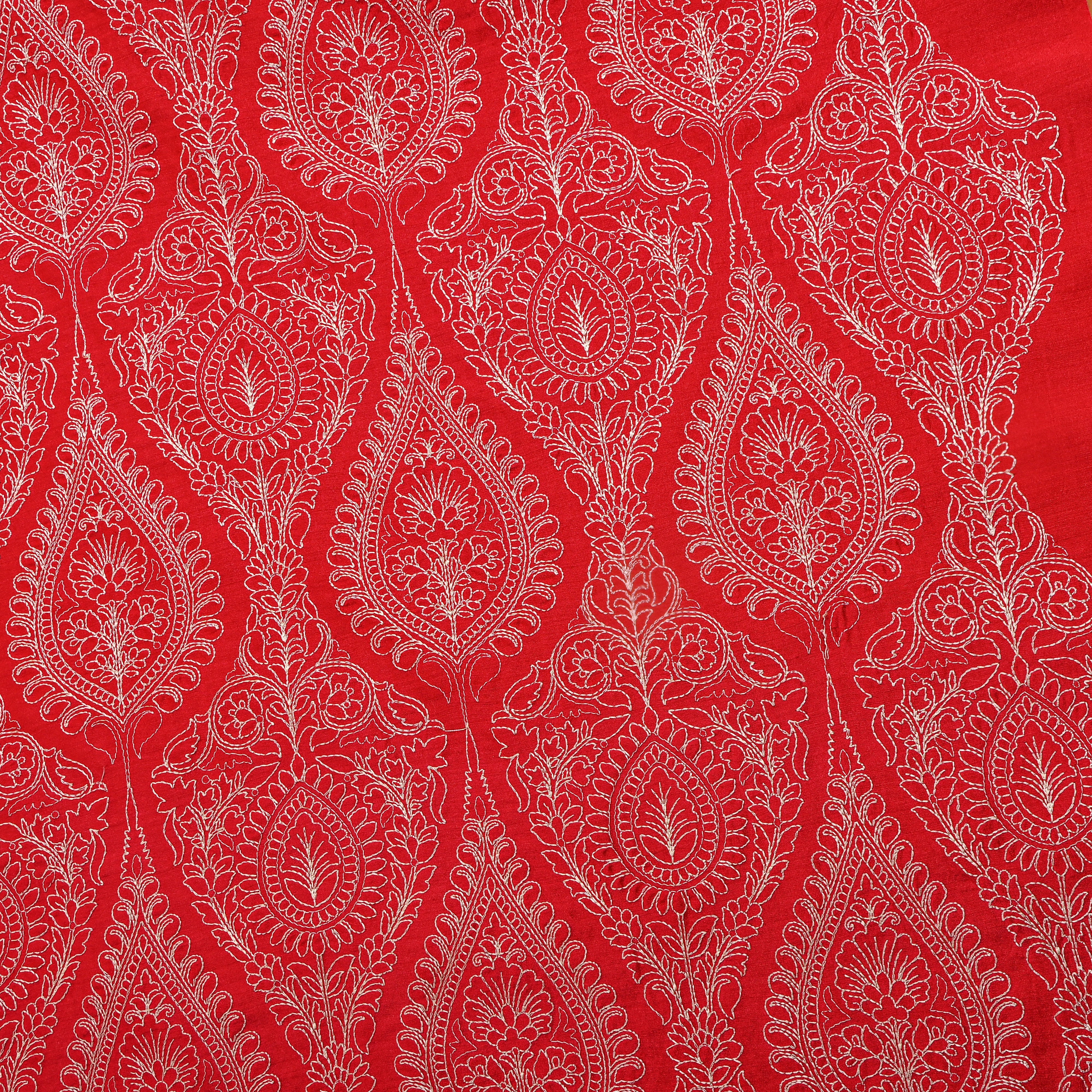 Orange Geometric Thread Work Munga Tussar Fabric