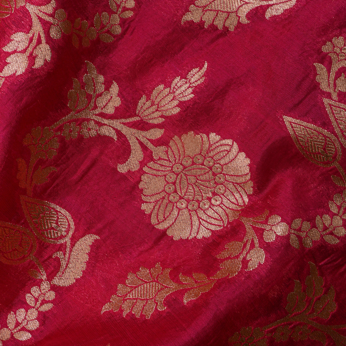 Red Silver Zari Floral Motif Banarasi Silk Fabric