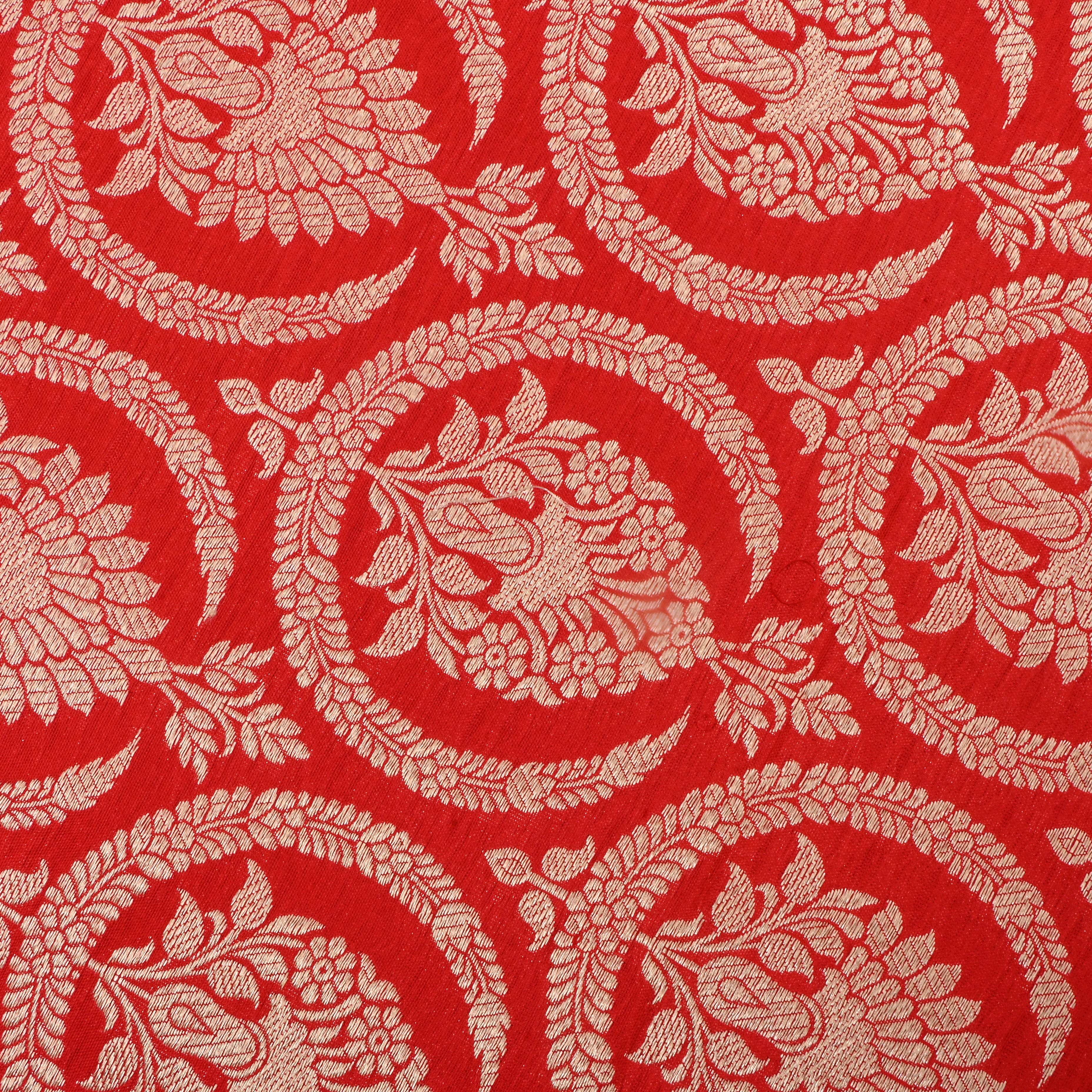 Fire Engine Red Jamawar Silk Fabric With Geometrical Figures