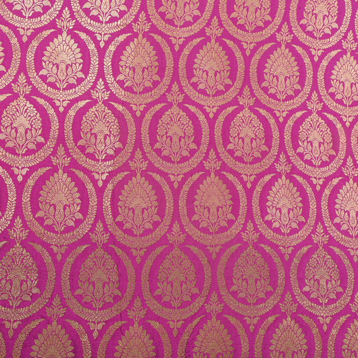 Fuchsia Pink Jamawar Silk With Gold Motif Butti