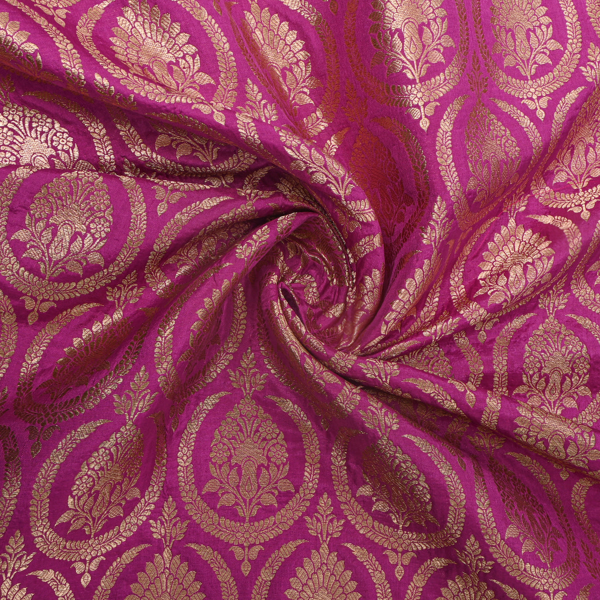 Fuchsia Pink Jamawar Silk With Gold Motif Butti