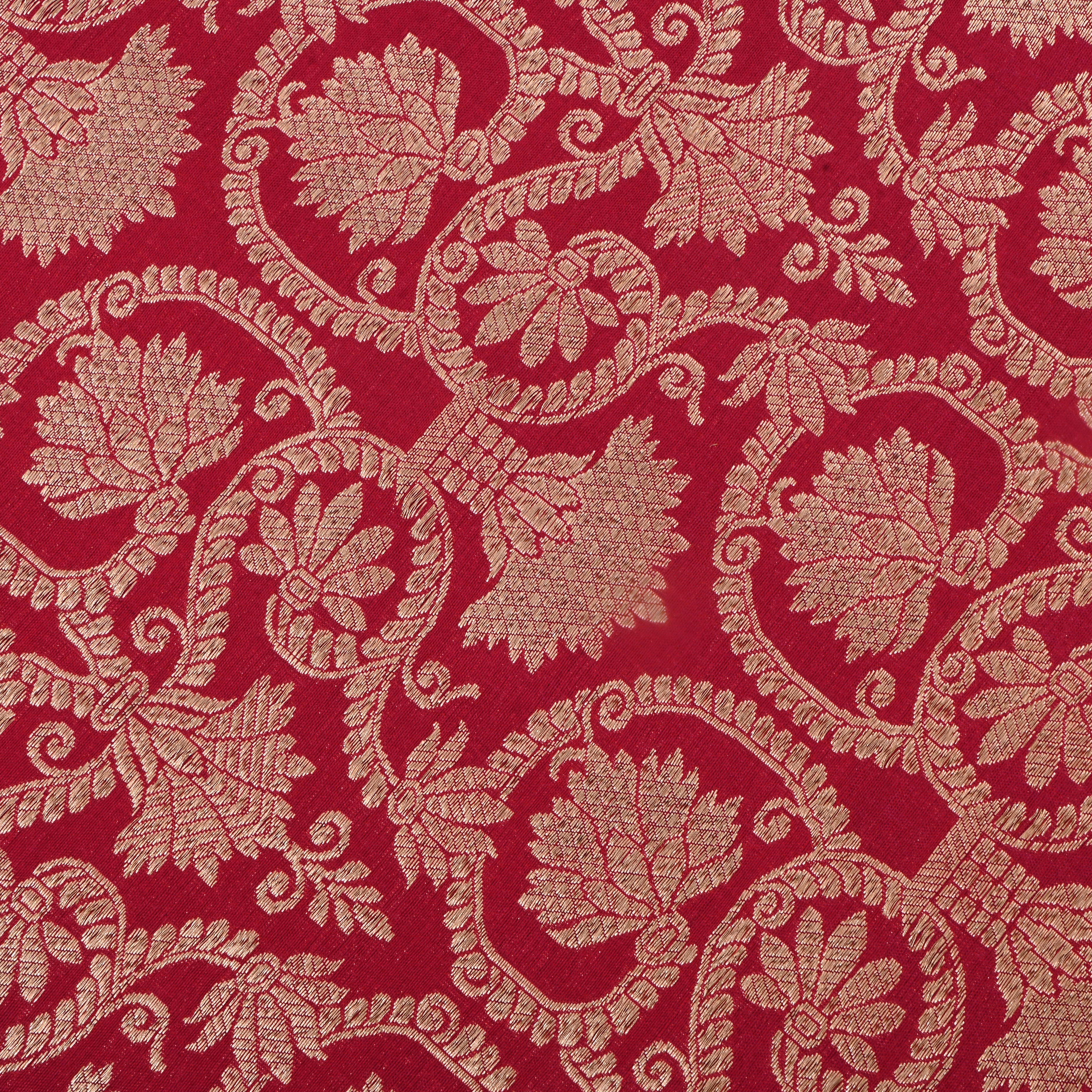 Red Jamawar Silk Fabric With Woven Jaal