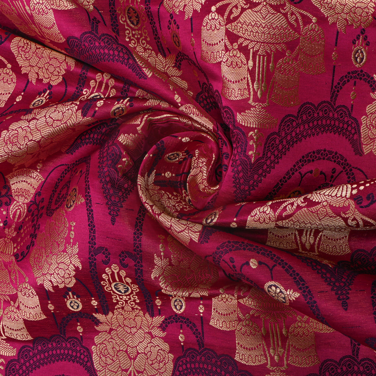 A Bright Magenta Self Weave Jamawar Silk Fabric