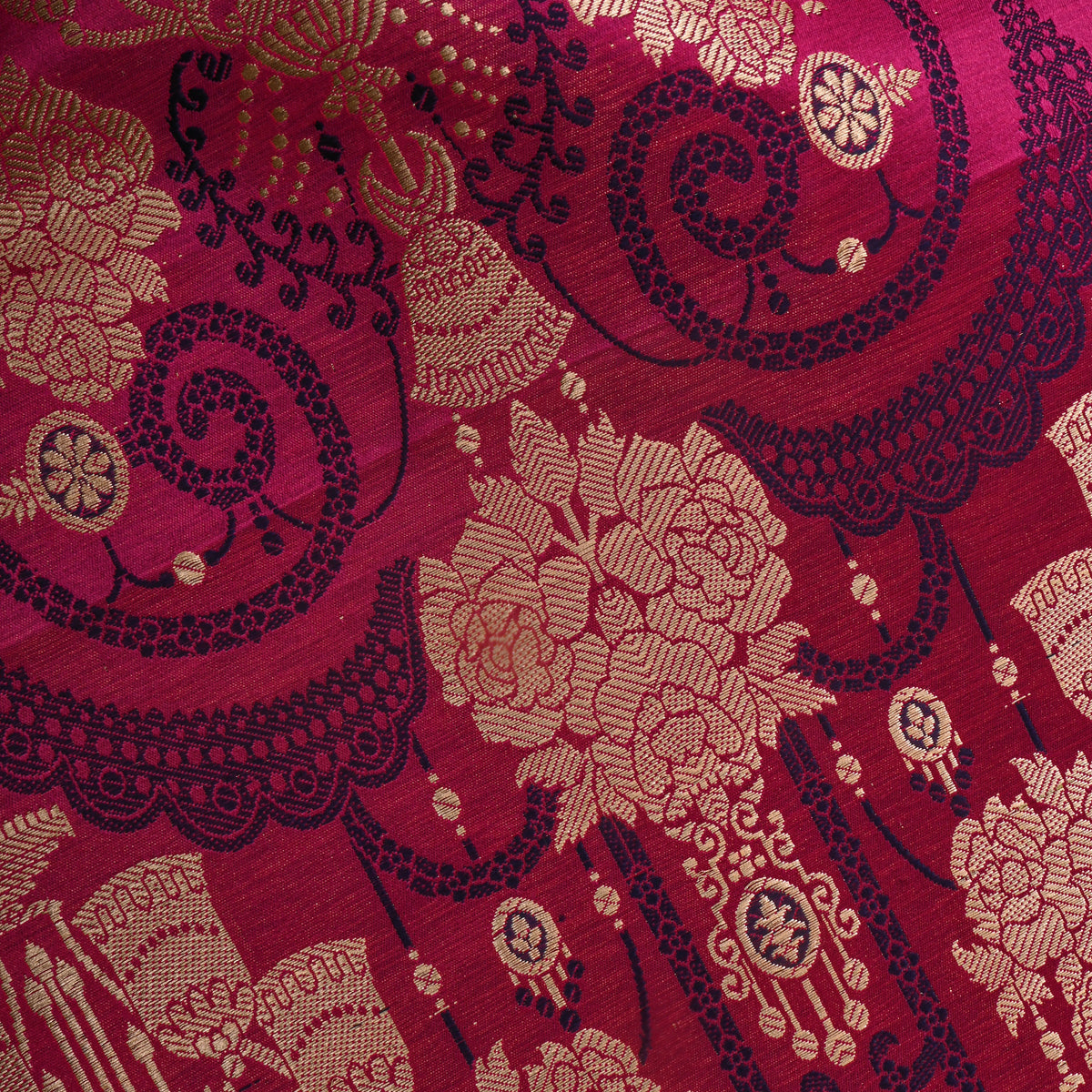 A Bright Magenta Self Weave Jamawar Silk Fabric