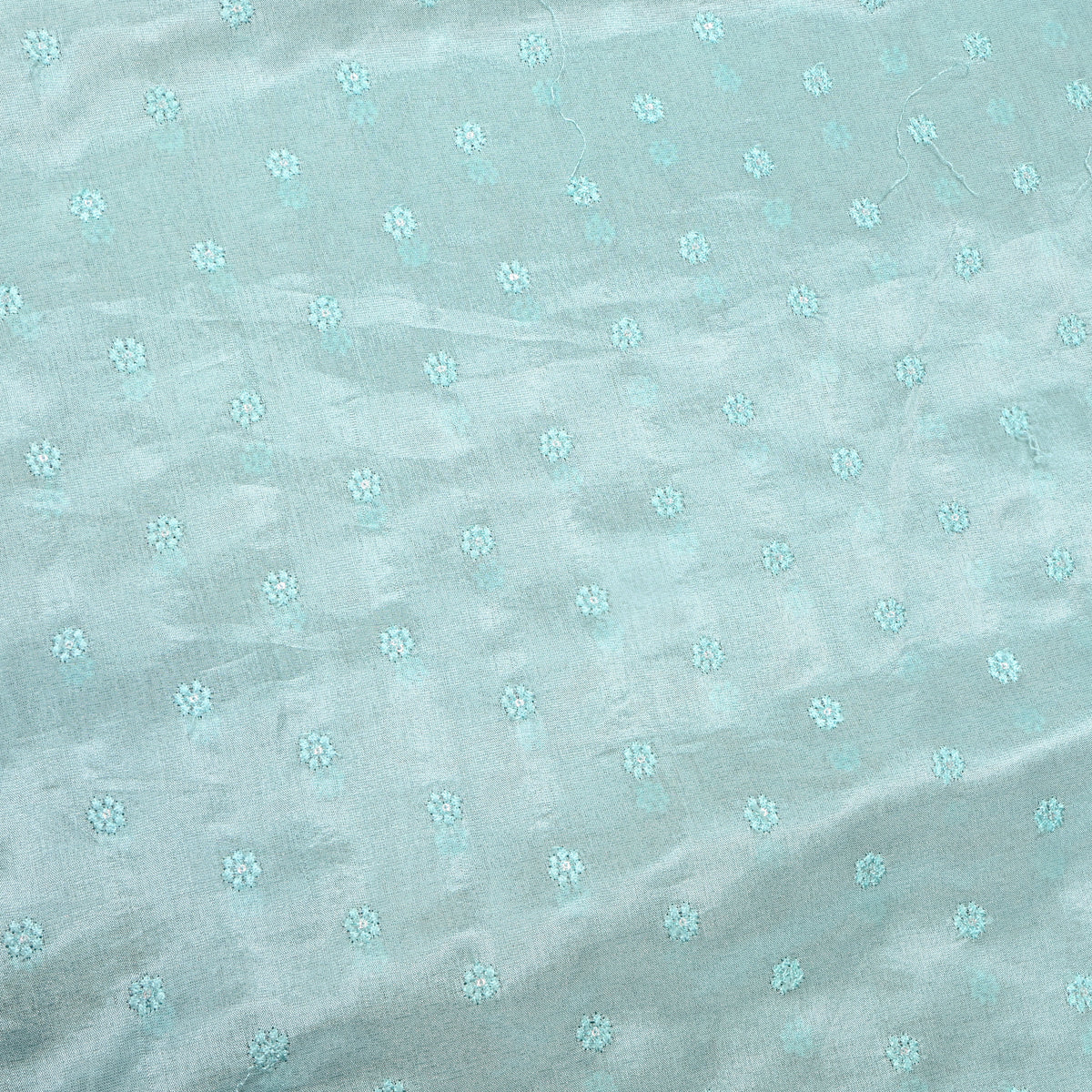 Mint Floral Butti Thread Work Embroidery Tissue Fabric