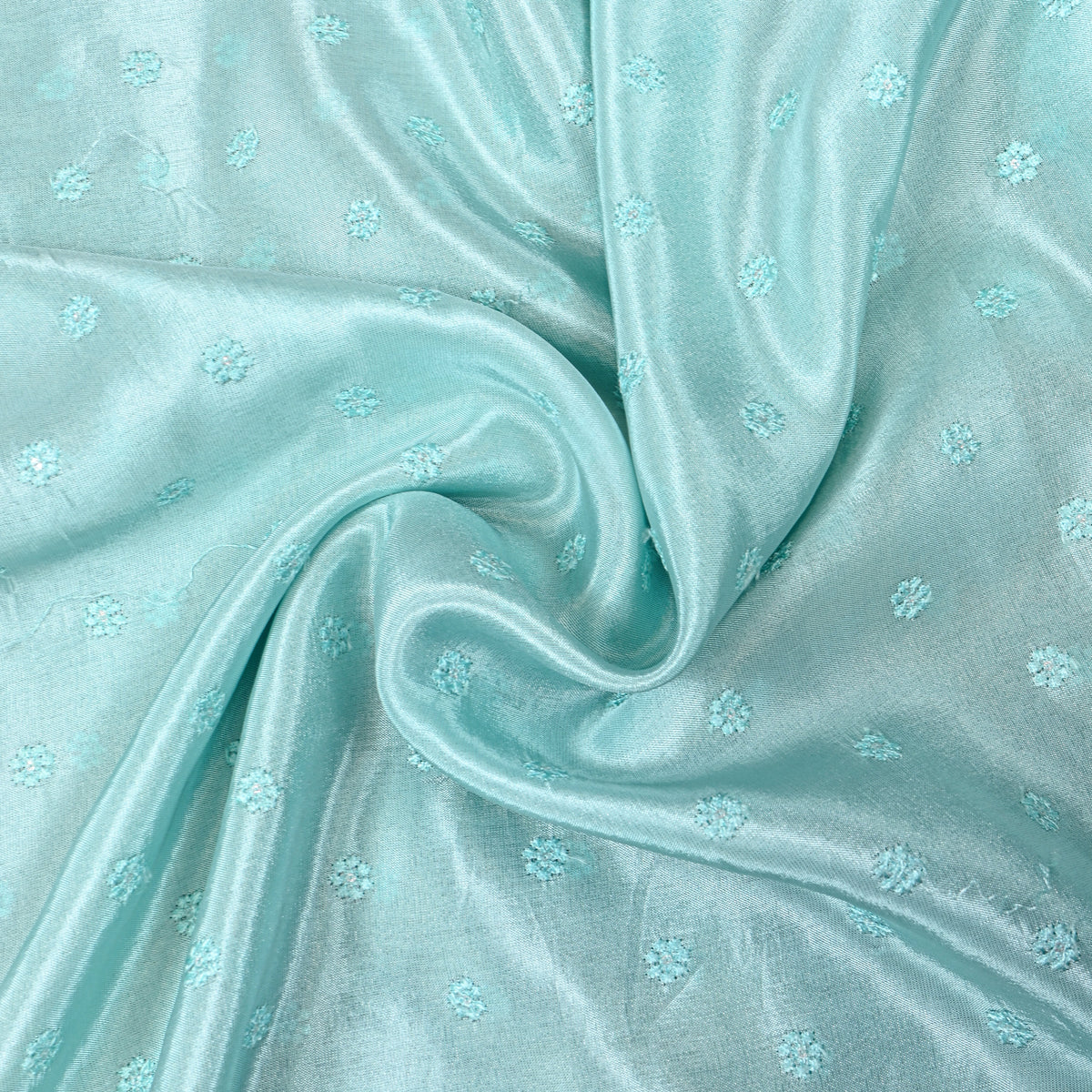 Mint Floral Butti Thread Work Embroidery Tissue Fabric