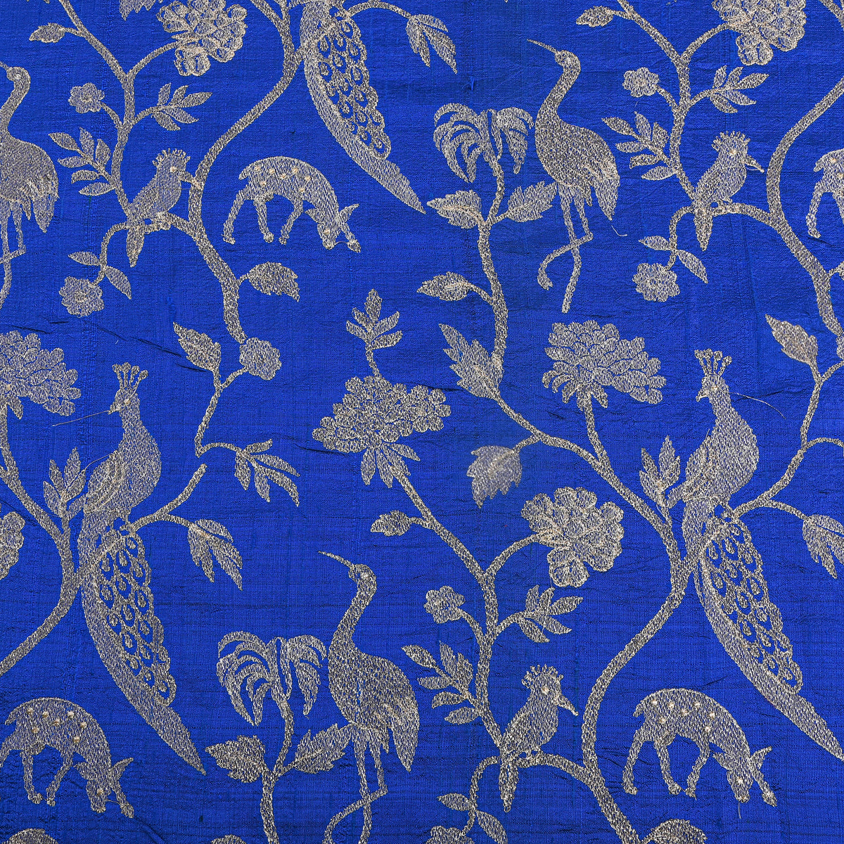 Bright Blue Raw Silk With Dual-Tone Shikargah Motif