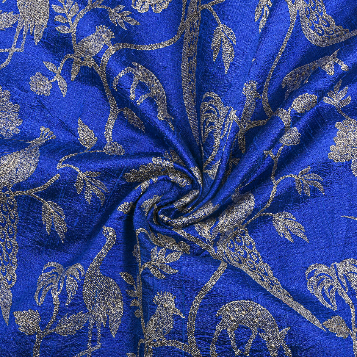 Bright Blue Raw Silk With Dual-Tone Shikargah Motif