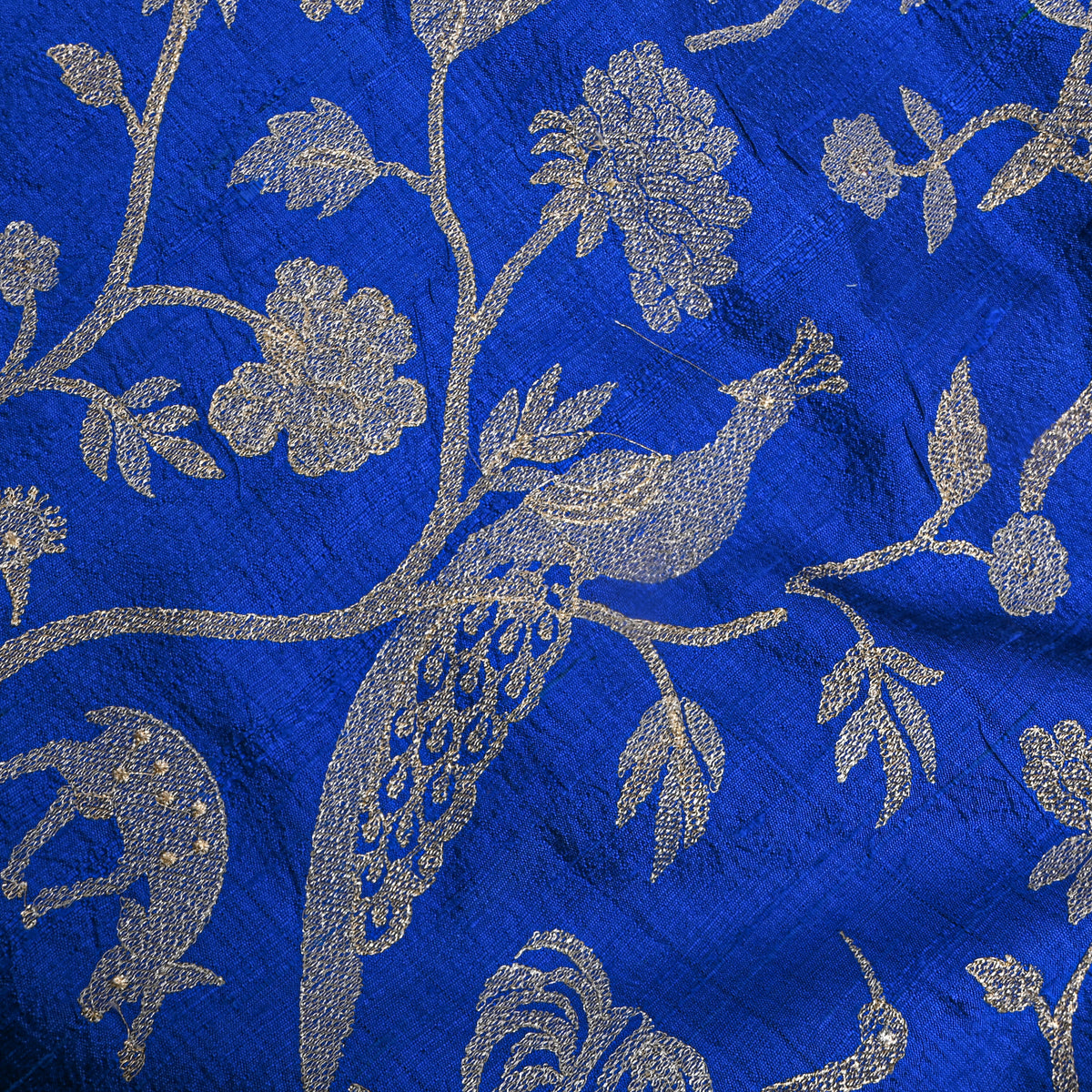 Bright Blue Raw Silk With Dual-Tone Shikargah Motif