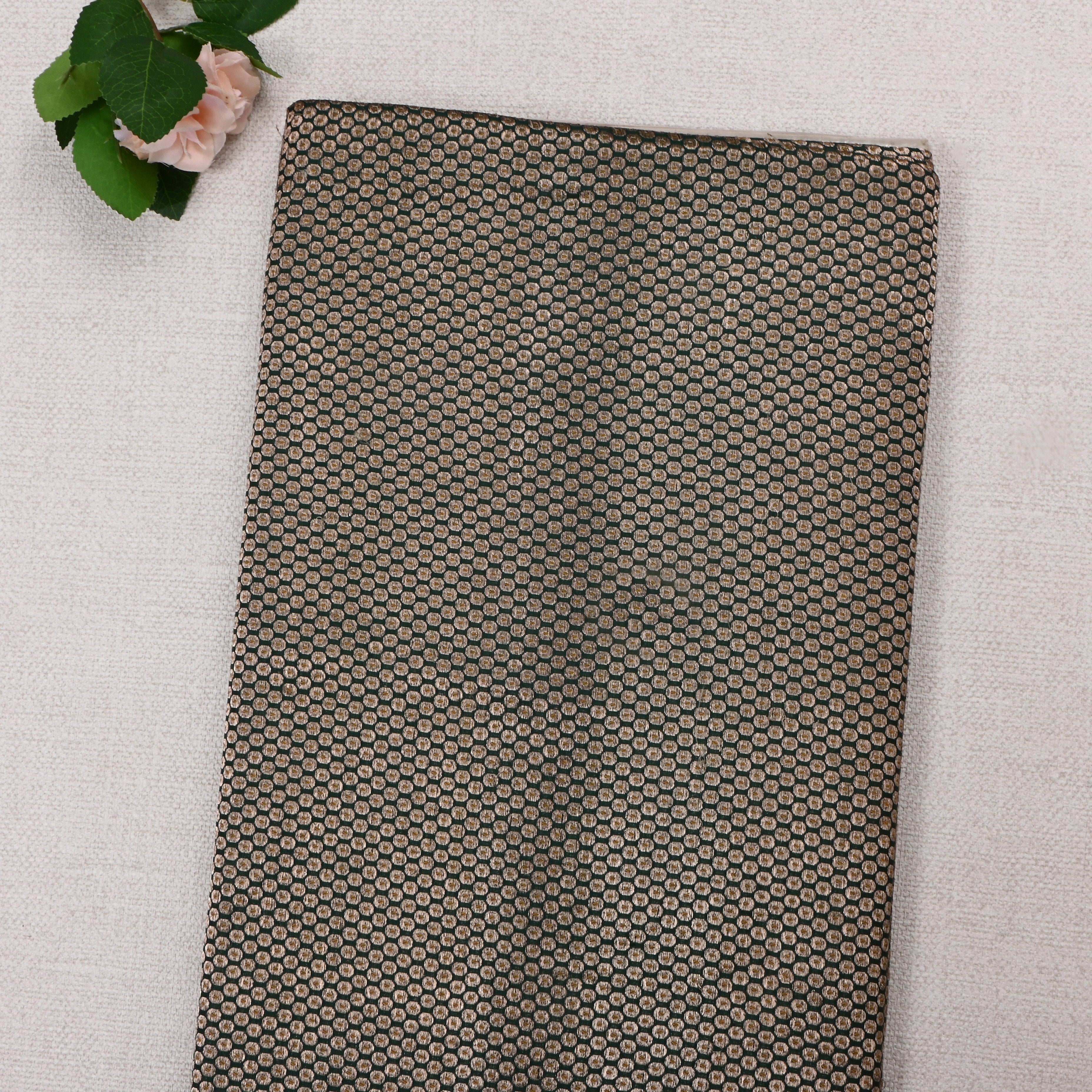 Bottle Green Jamawar Silk Fabric With Intricate Pattern