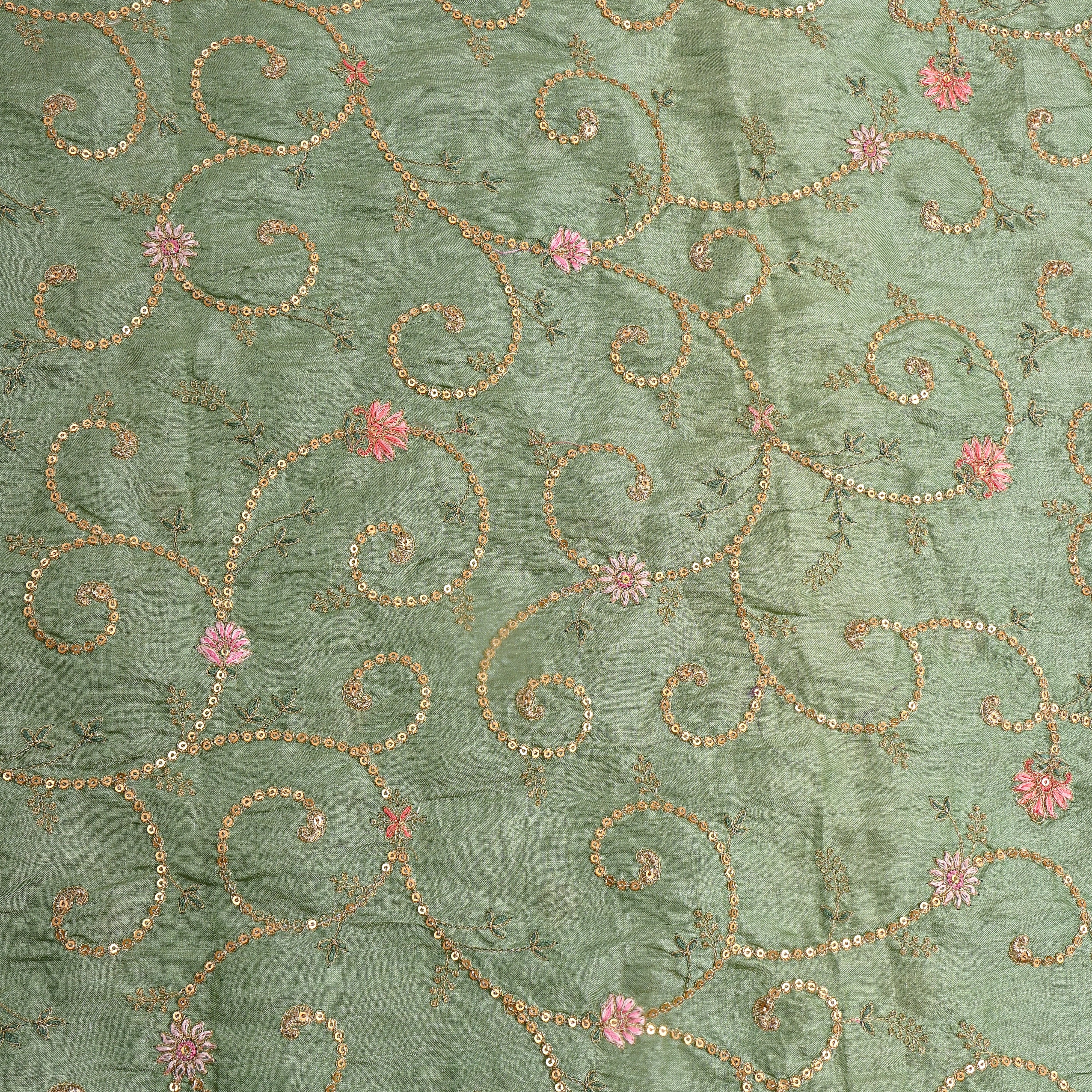 Green Zari Jaal Embroidered Tussar Silk
