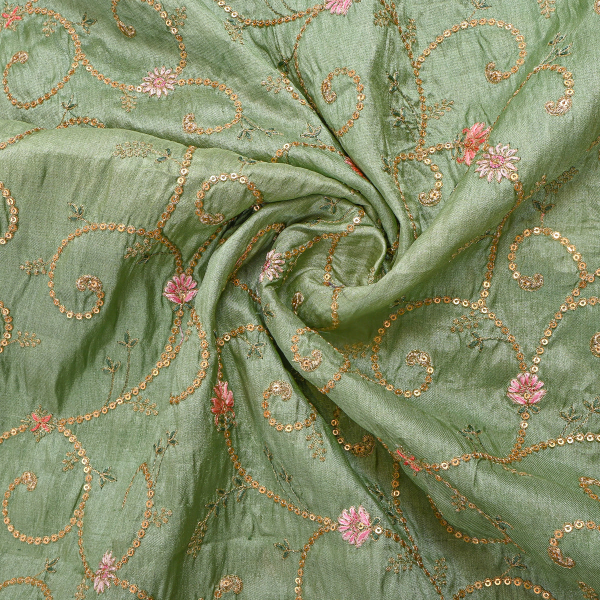 Green Zari Jaal Embroidered Tussar Silk