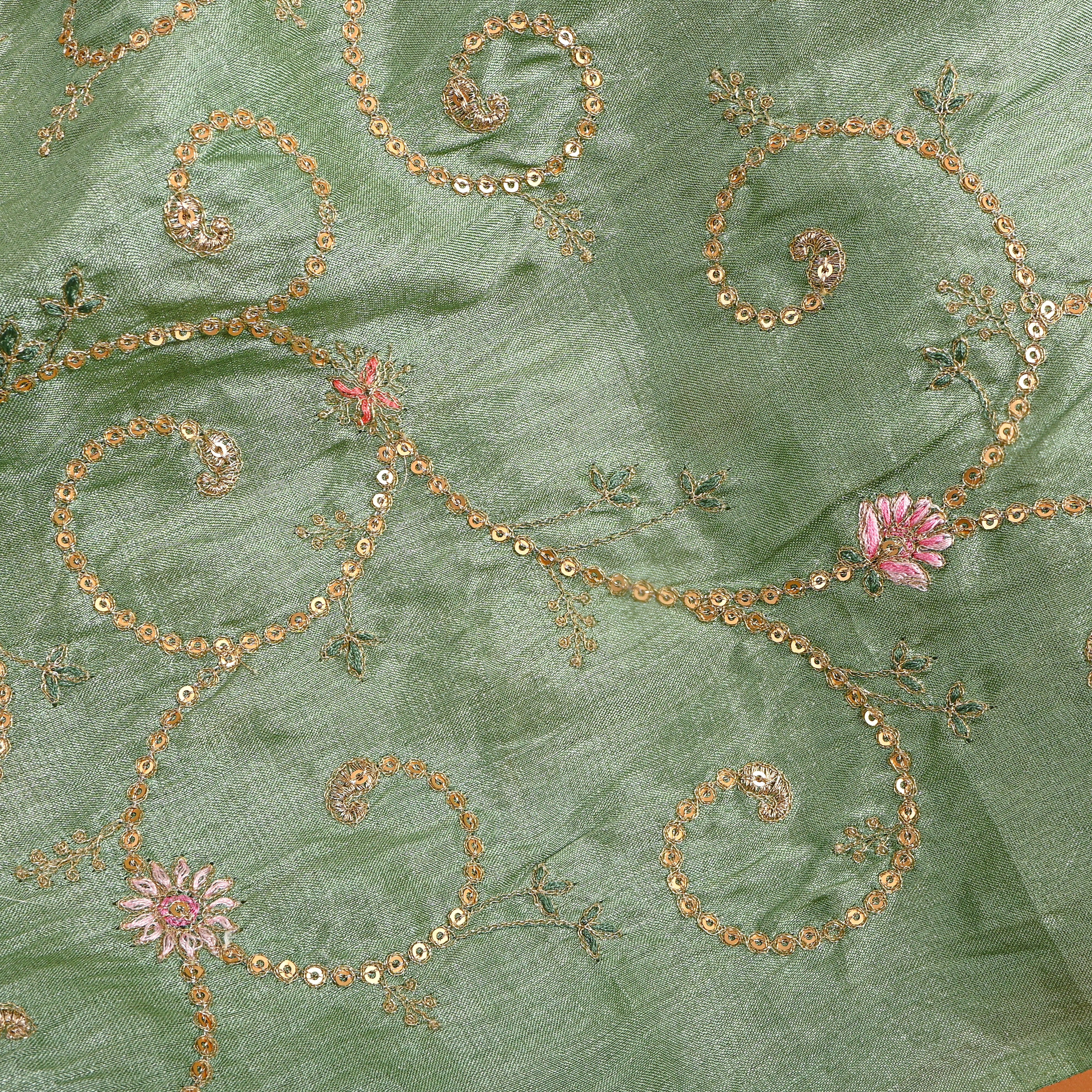 Green Zari Jaal Embroidered Tussar Silk
