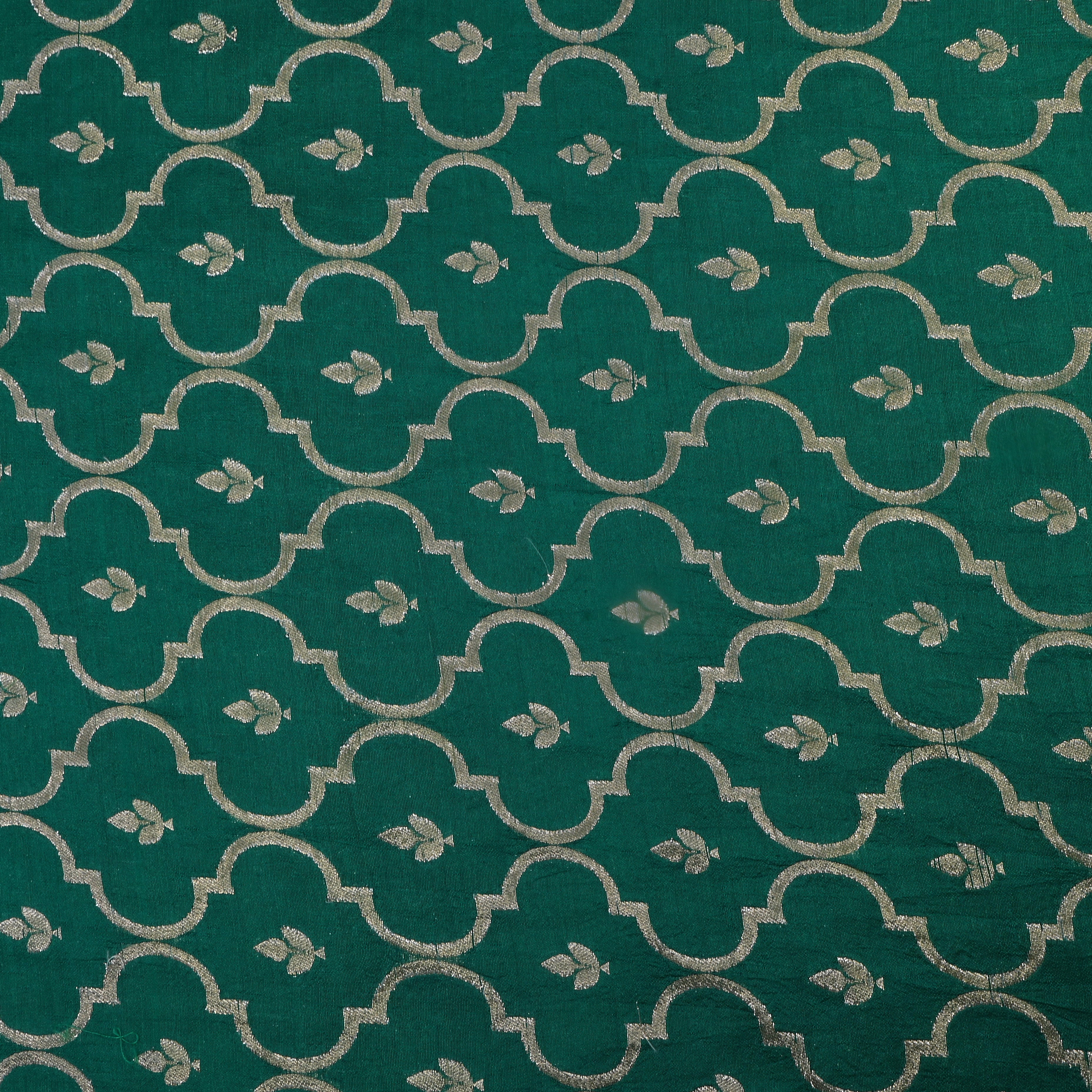 Dark Greenish Cyan Jamawar Silk Fabric With Woven Patterns