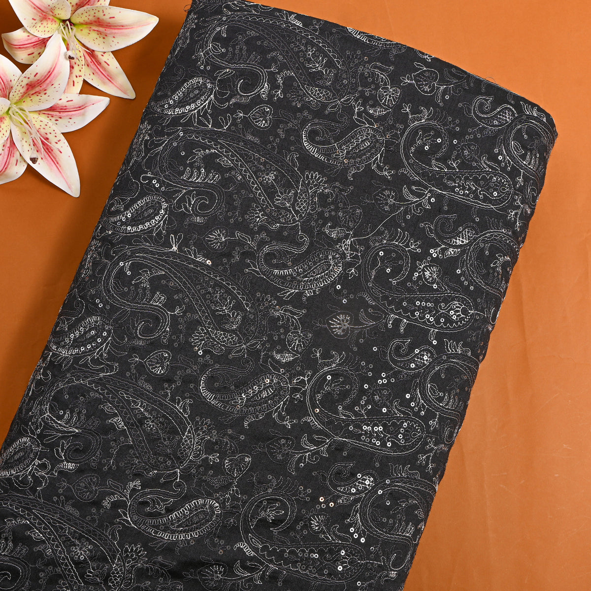 Black Tussar With Paisley Thread Work