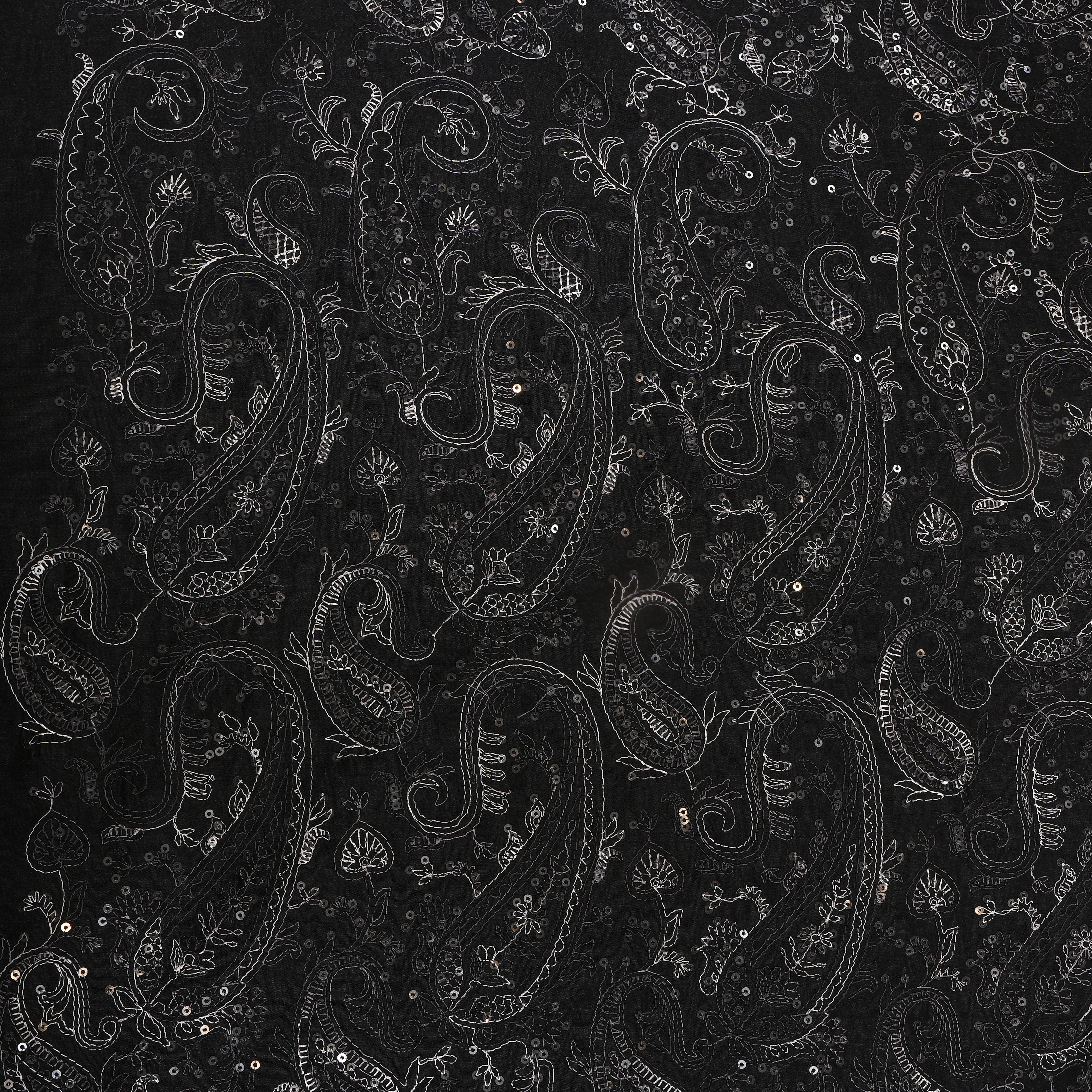 Black Tussar With Paisley Thread Work