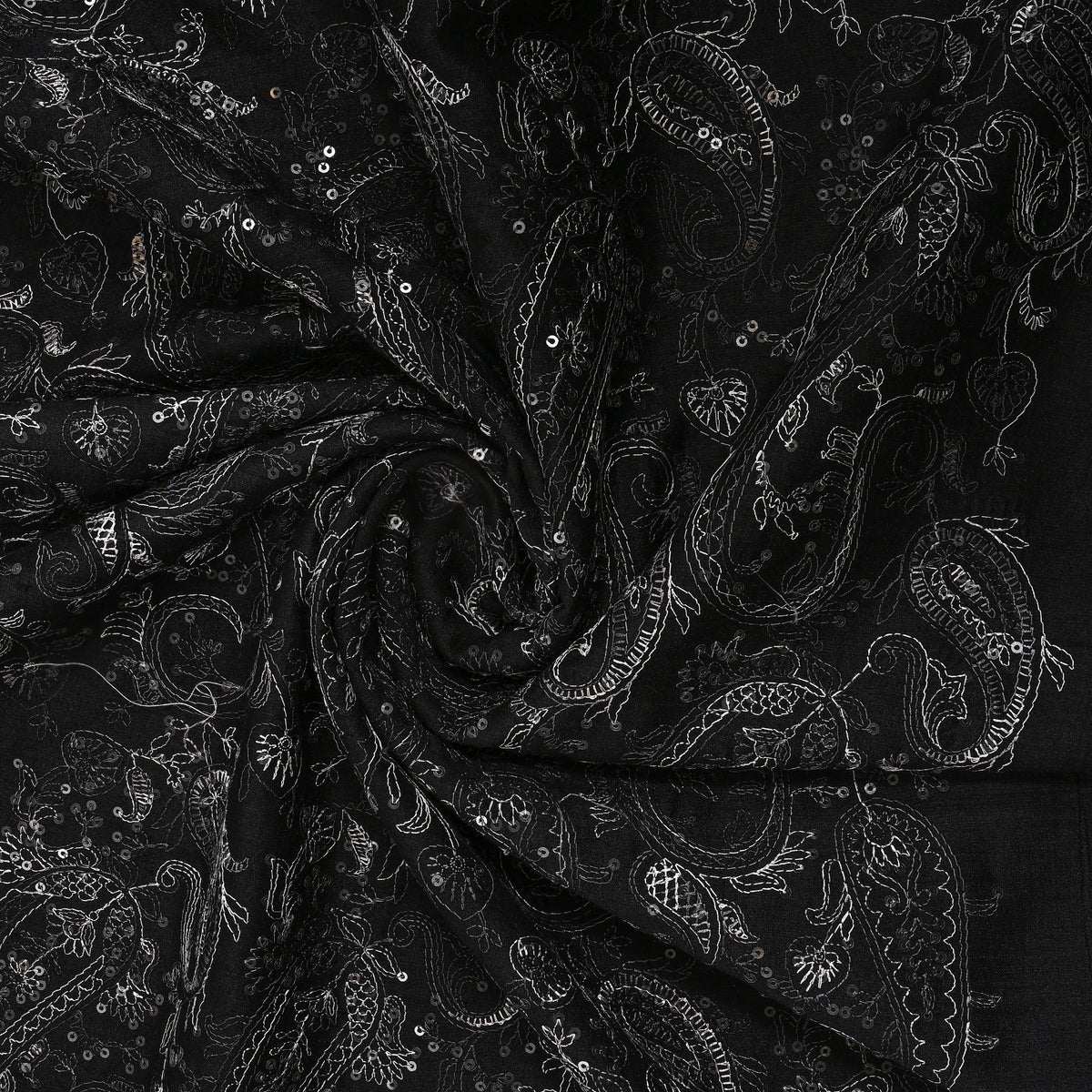 Black Tussar With Paisley Thread Work