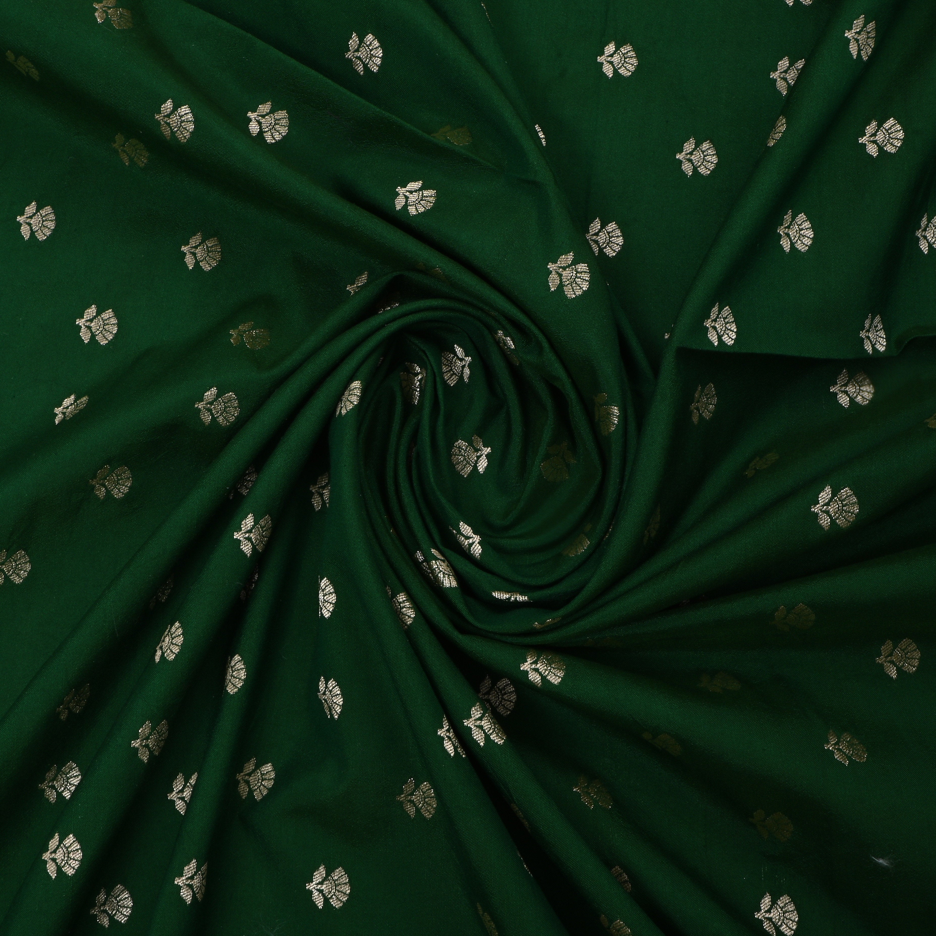 Phthalo Green Jamawar Silk Fabric With Floral Butti'S