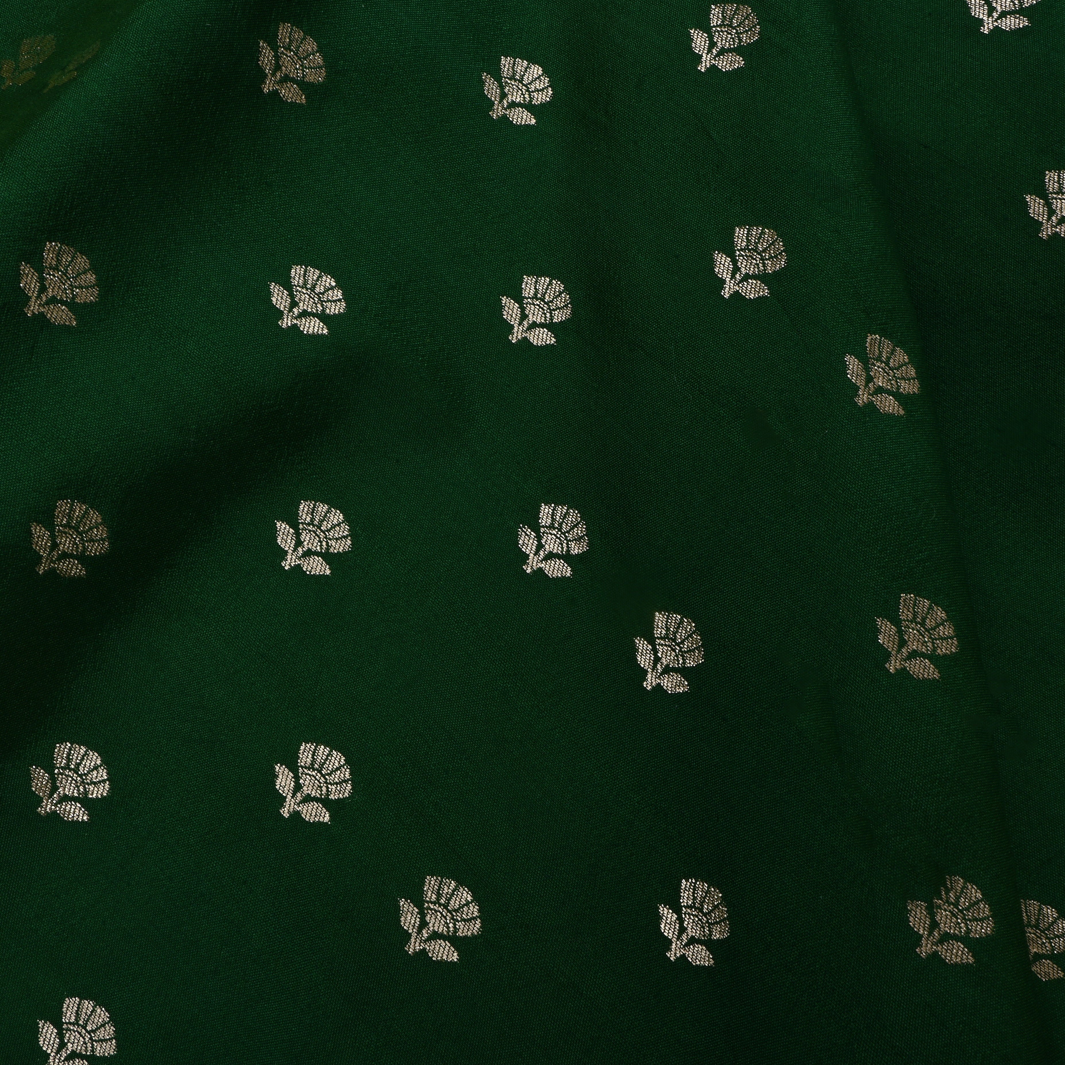 Phthalo Green Jamawar Silk Fabric With Floral Butti'S