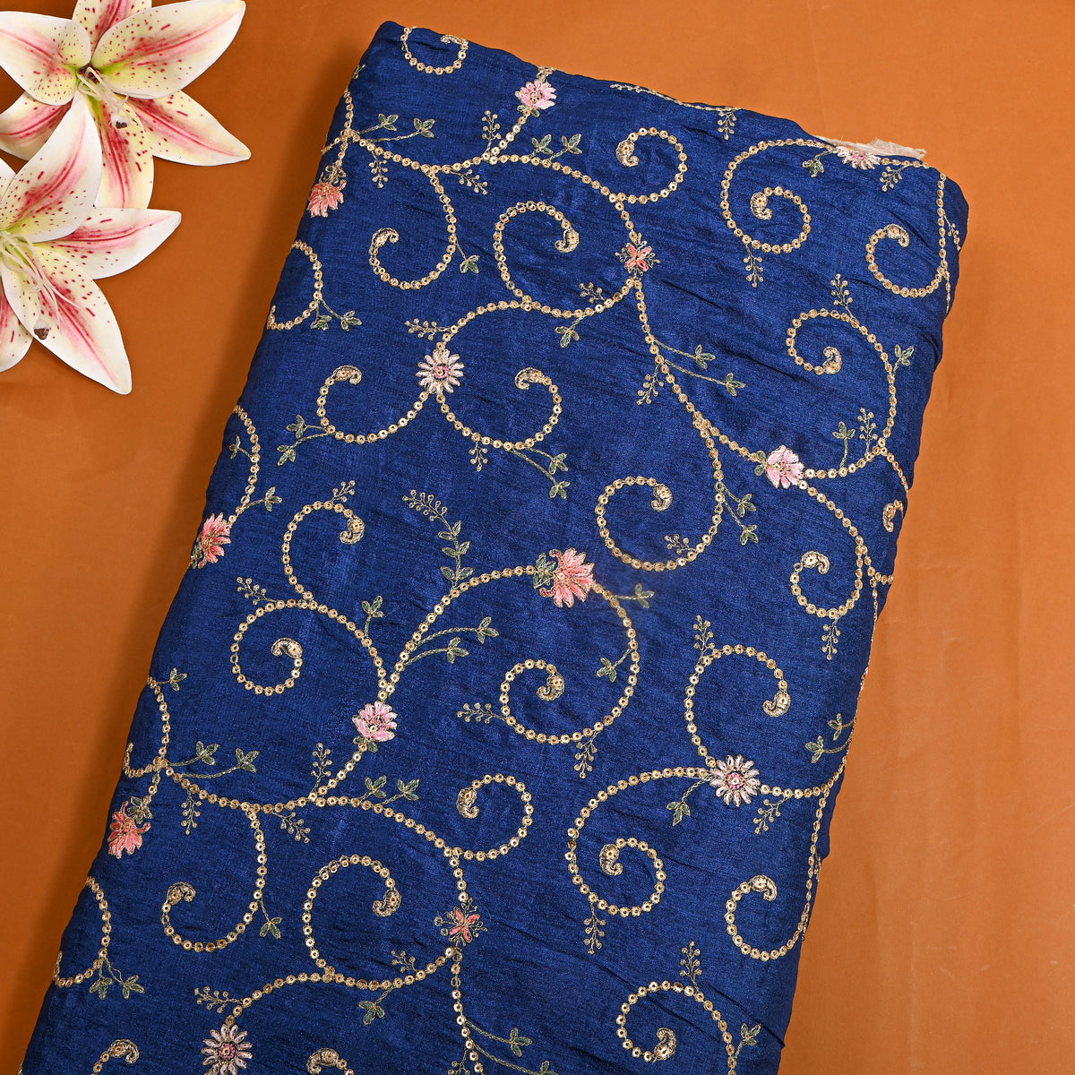 Blue Zari Jaal Embroidered Tussar Silk
