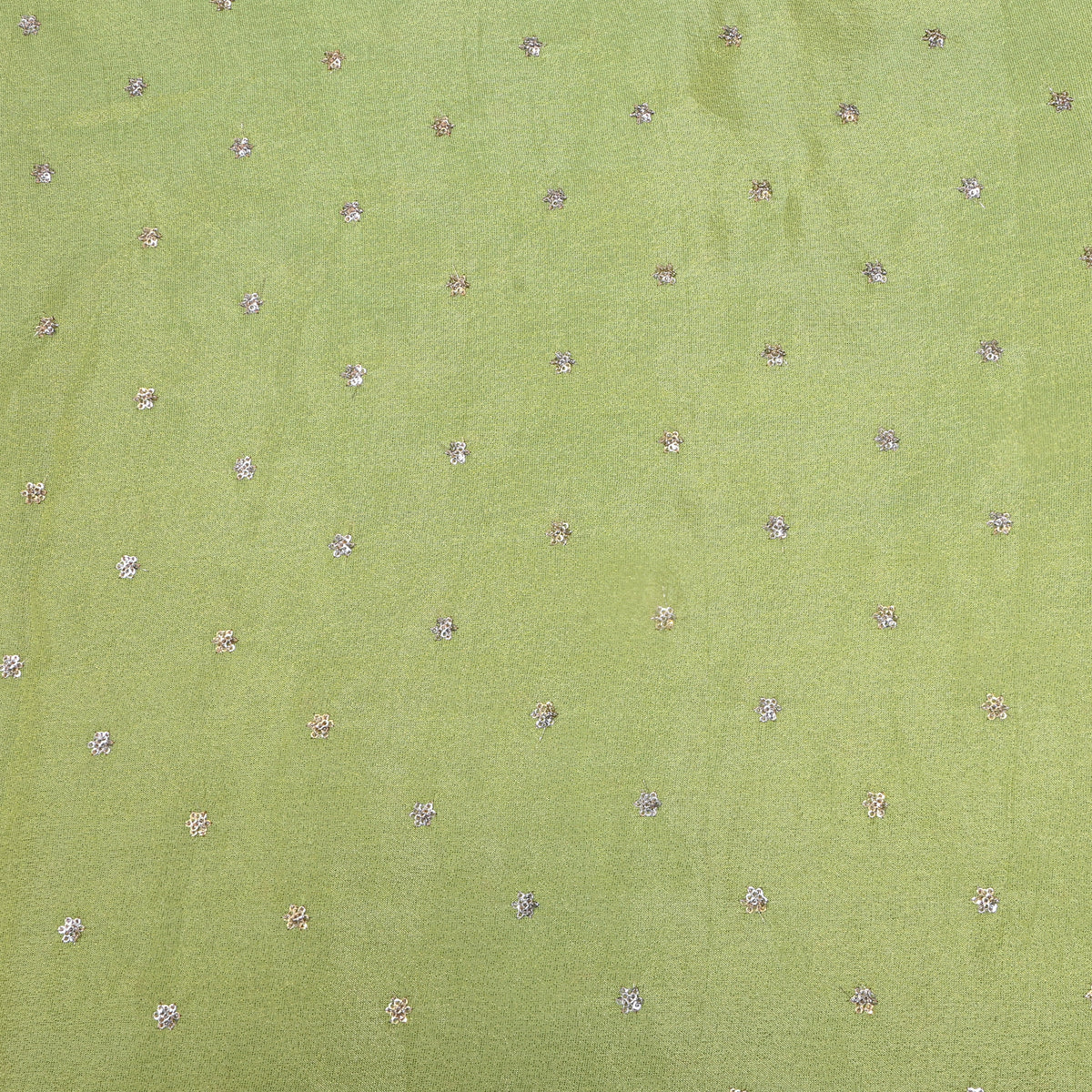 Pistachio Green Silver Sequin Floral Butti Tissue Fabric
