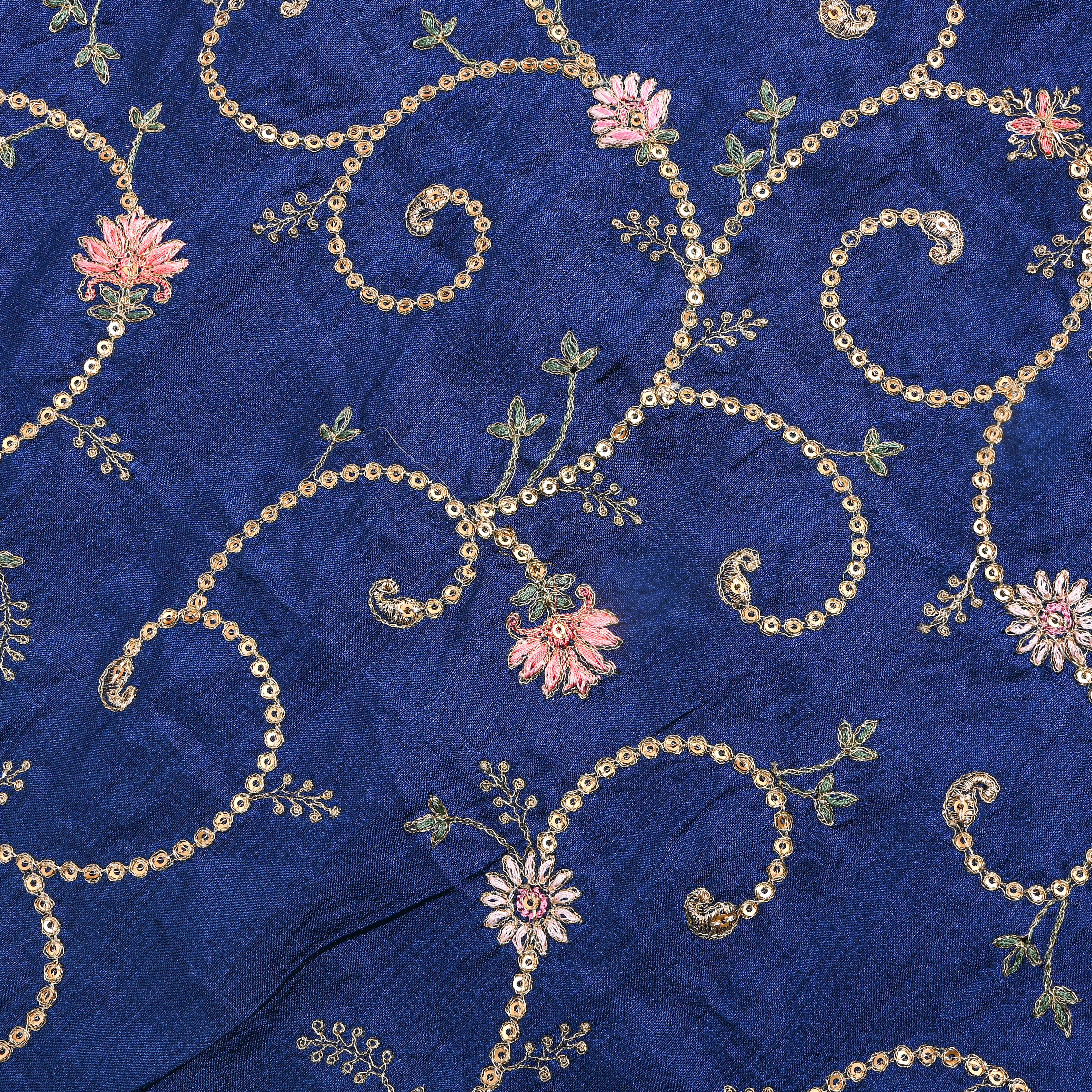Blue Zari Jaal Embroidered Tussar Silk