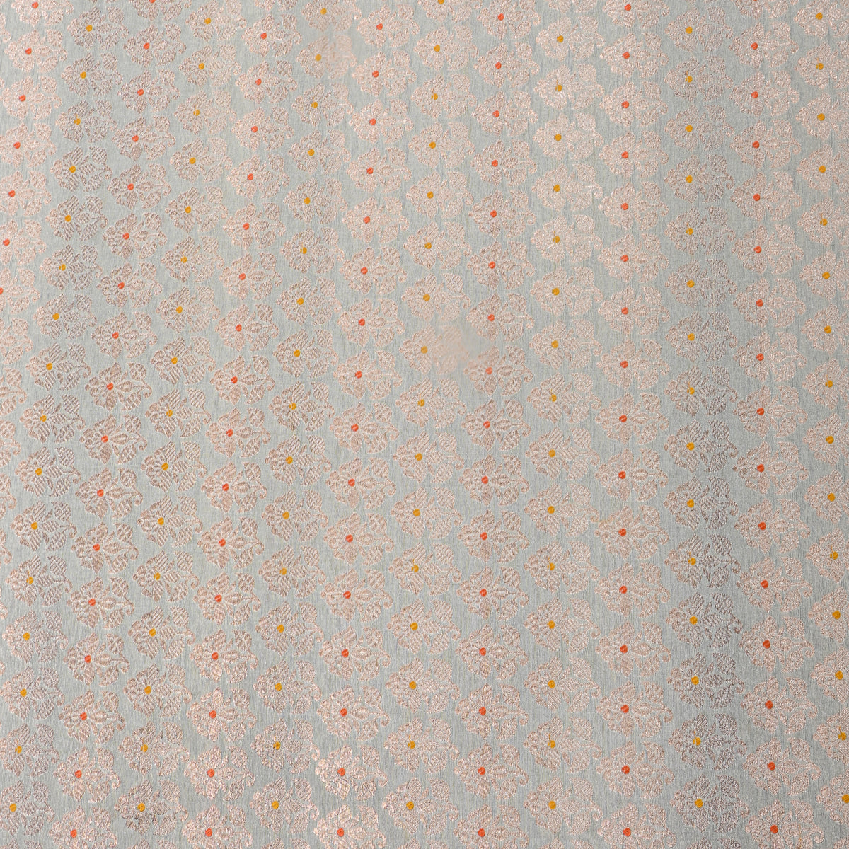 Soft Light Green Gold Zari Floral Butti Jamawar Silk Fabric
