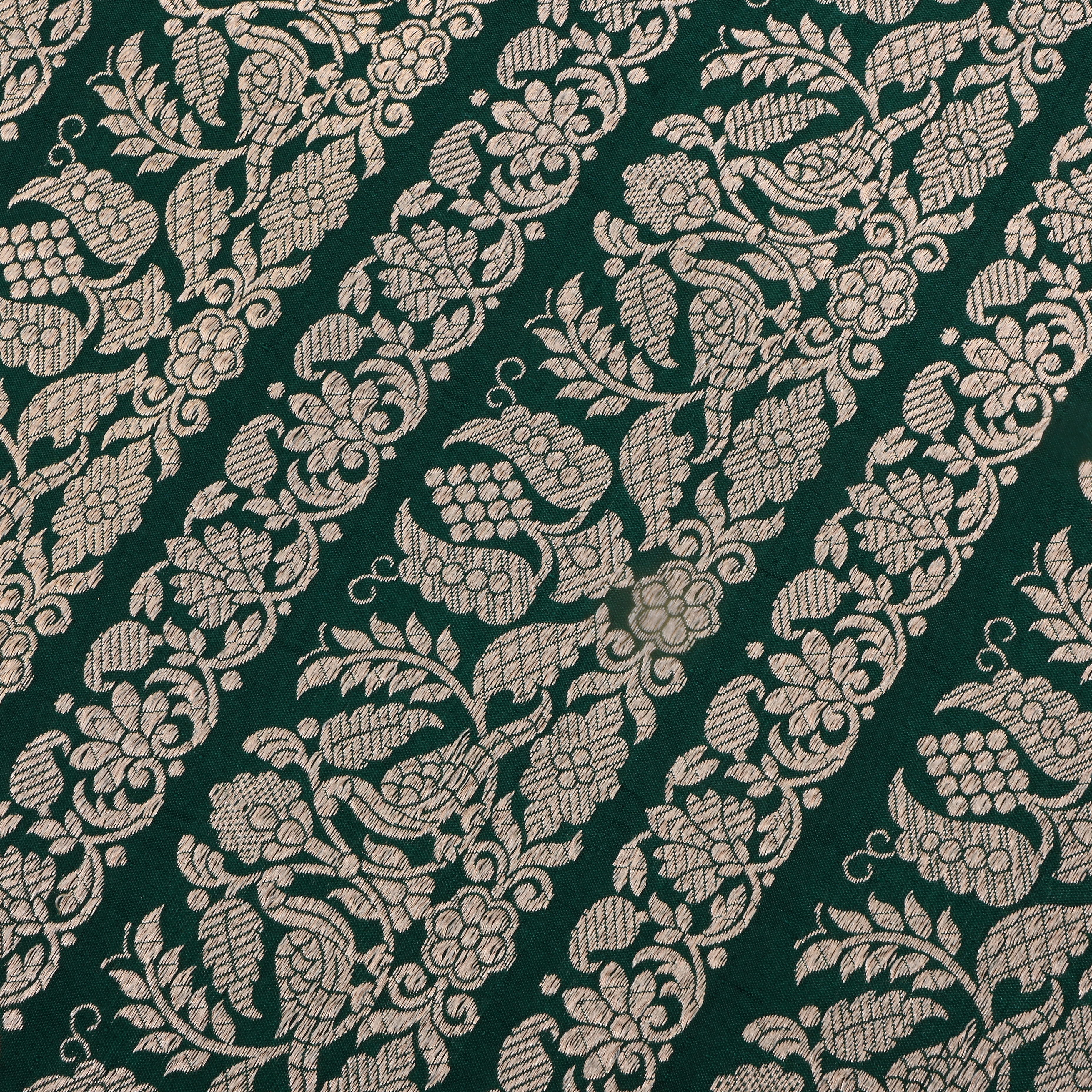 Bottle Green Jamawar Silk Fabric With Floral Woven Design