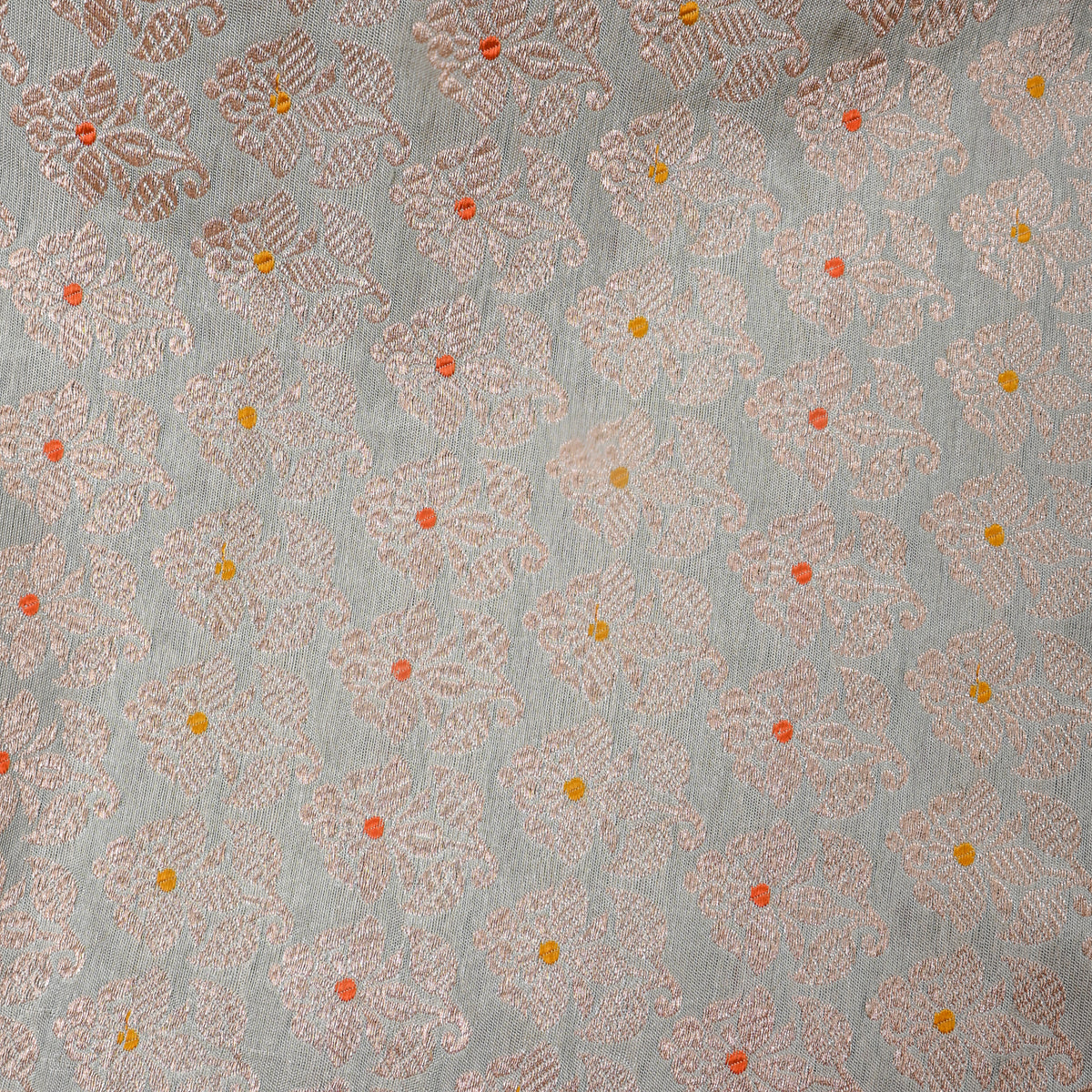 Soft Light Green Gold Zari Floral Butti Jamawar Silk Fabric