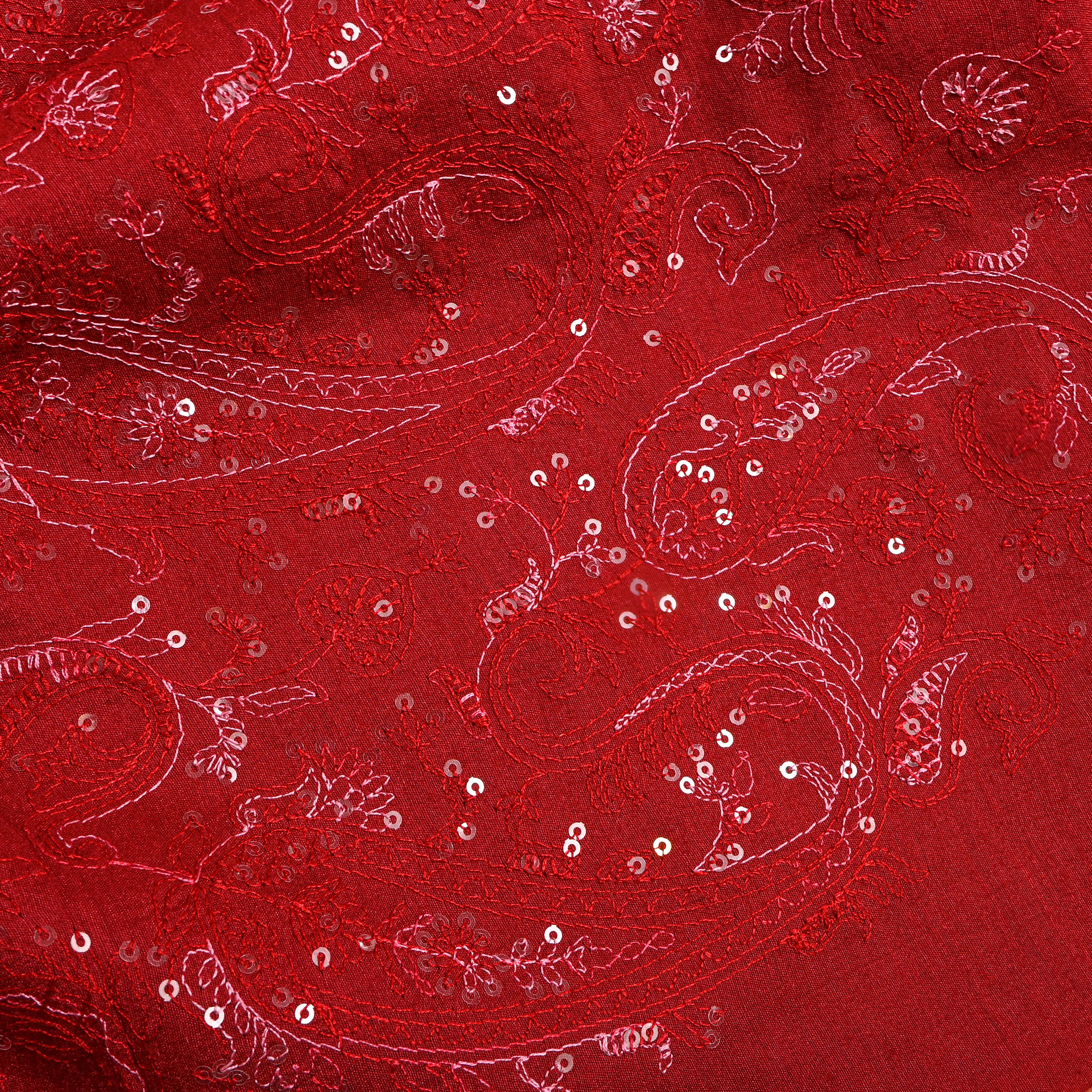 Red Tussar With Paisley Thread Work